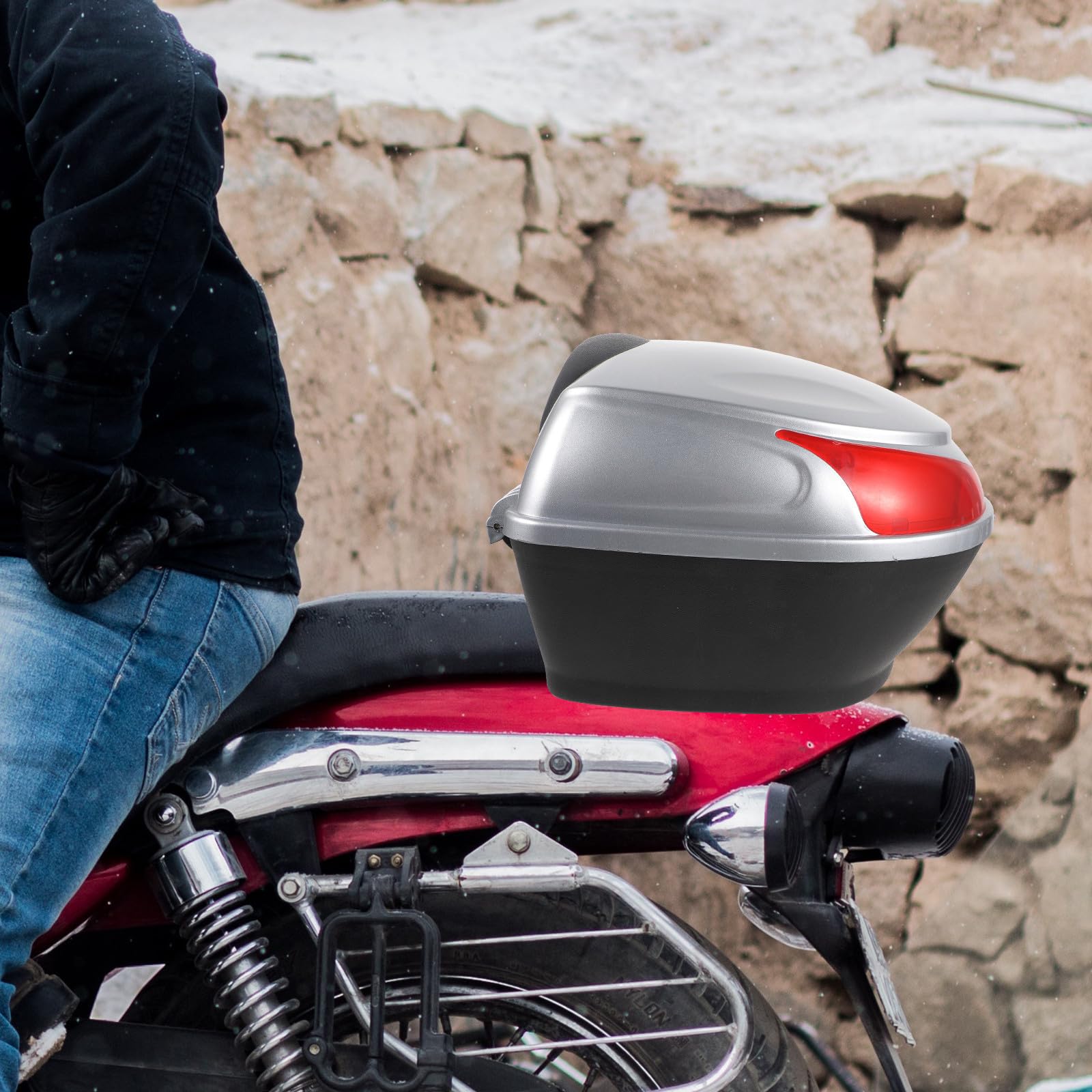 BESPORTBLE Baule Posteriore per Scooter, scooter trunk, Box Portabagagli in plastico argento, Grande capacità, per Viaggio e Uso Quotidiano