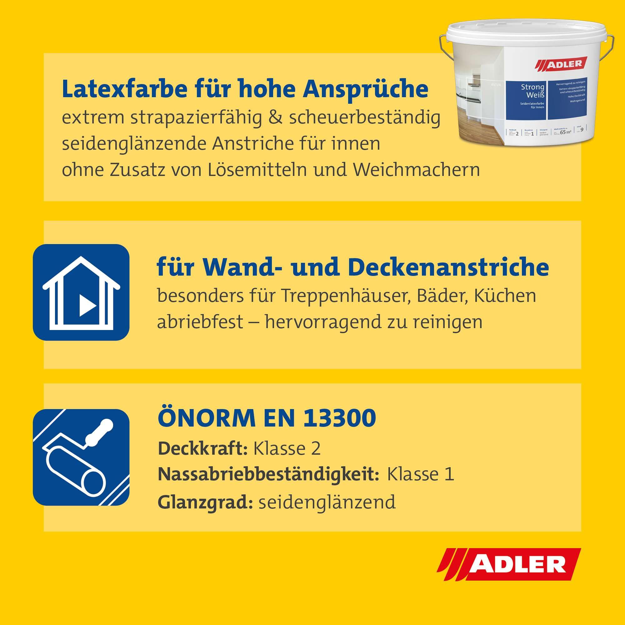 ADLER Aviva Strong-Weiß Latexfarbe für beanspruchte Flächen, Weiß 1 l