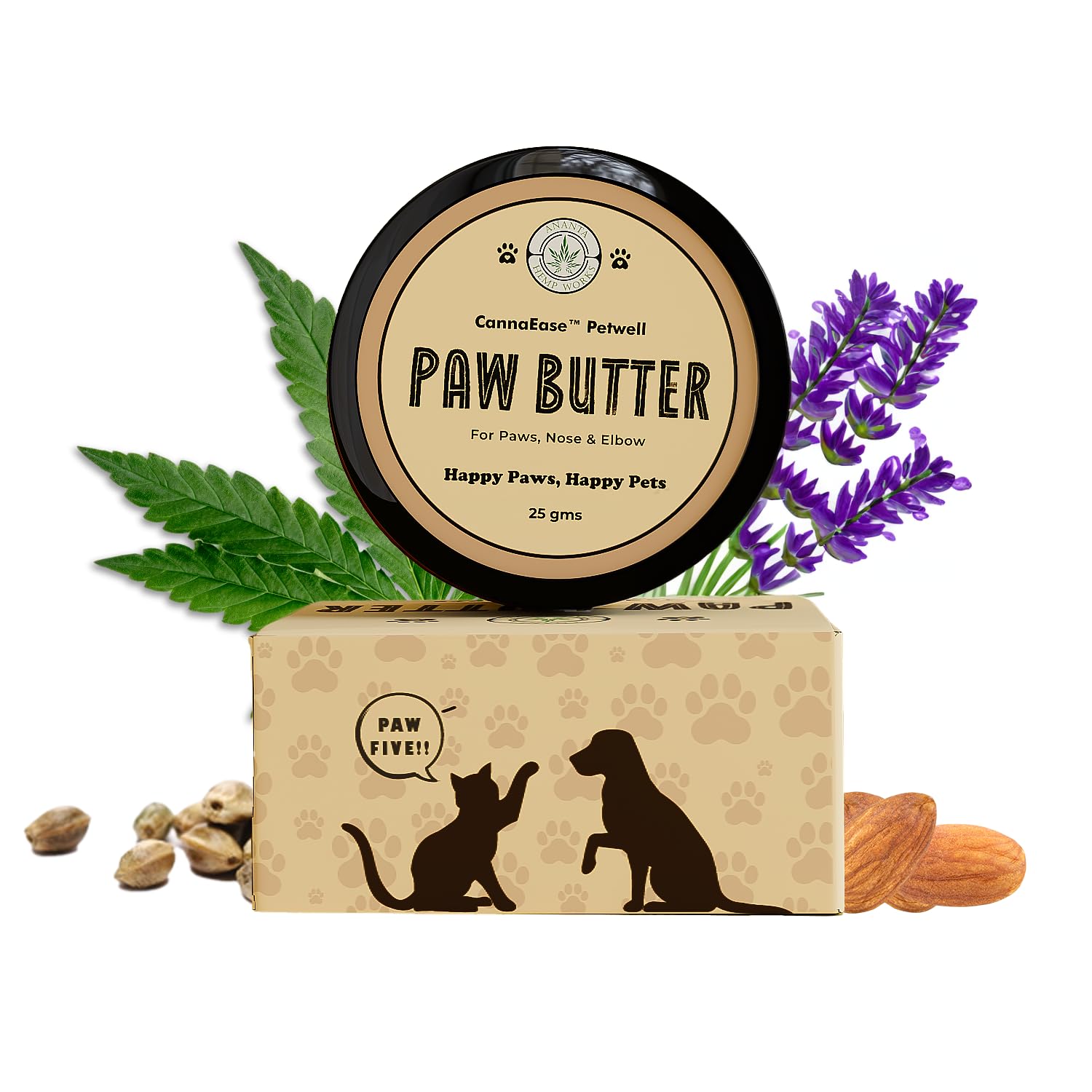 Paw Butter For Dogs & Cat (25gm) | For Paw, Nose & Elbows | Heal & Moisturizes Cracked Paws | With Hemp Oil, Lavender Oil & Honey Beeswax | Paw Cream for Dogs & Cat | Pet Accessories