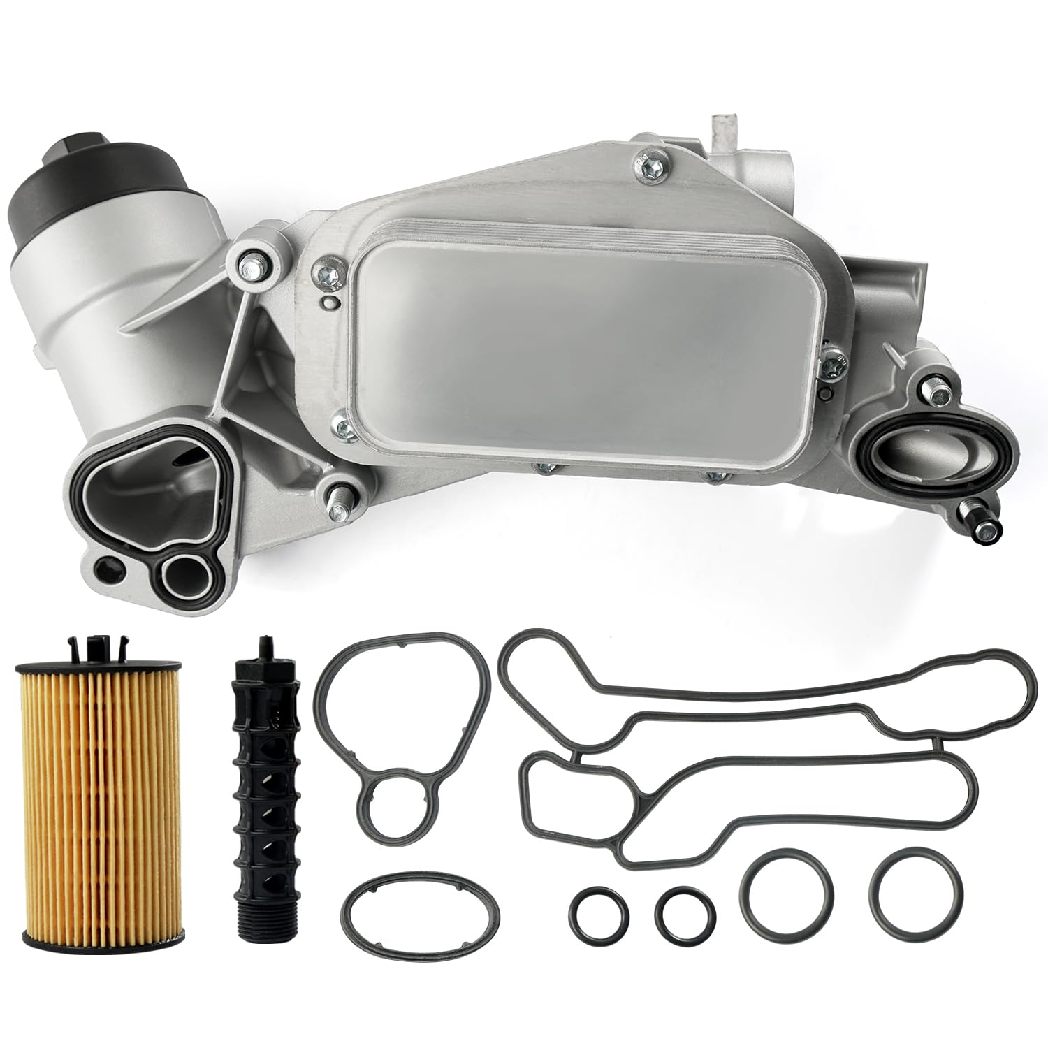 Photo 1 of Engine Oil Cooler Filter Housing Assembly Adapter with Gaskets Compatible with 2008-2019 Chevy Cruze Sonic Aveo Malibu, Buick Cascada, Pontiac G3, Saturn Astra 1.6L 1.8L Replaces 918-432 25199751