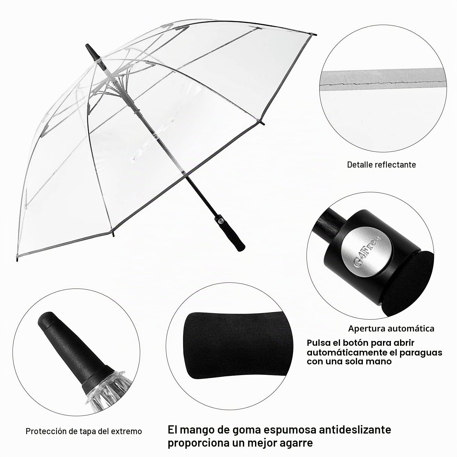 G4Free 62 Inch Paraguas de Golf Claro Largo Transparente de Palo Largo de Lluvia de Gran Tamaño Abierto Automáticamente Impermeable a Prueba de Viento Con Manga Para Mujeres y Hombres