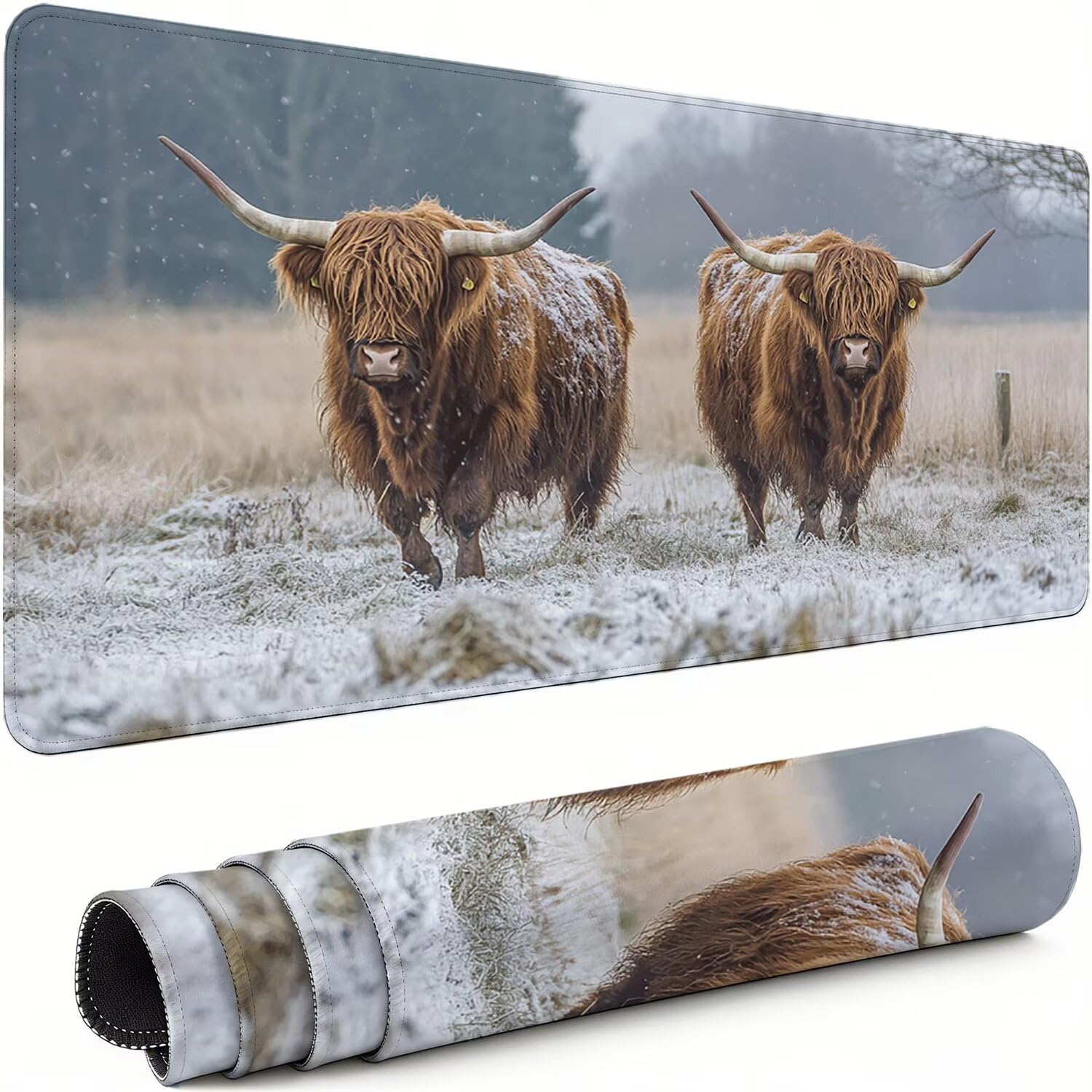 Podkładka pod mysz XXL Bovini Delle Highlands 1200 x 600 x 3 mm antypoślizgowa gumowa podkładka pod mysz dla graczy zwierzę dokładna kompatybilna z wszystkimi myszami, wodoodporna ochrona biura, do