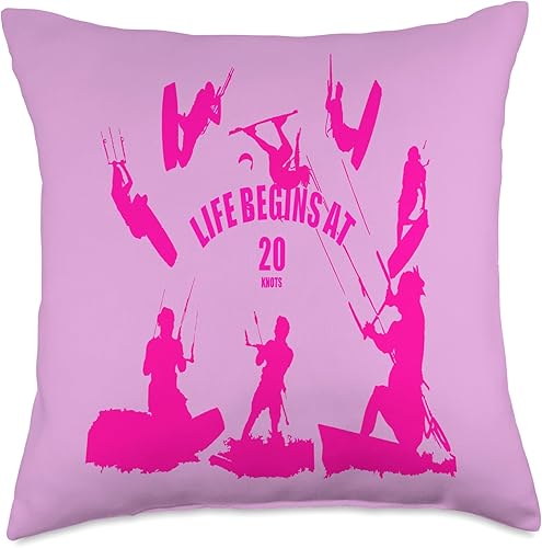 Miniatura 4 de Kiting Life Begins at Twenty Knots Kitesurfer Fun Quote 4 Throw Pillow, 16x16, Multicolor