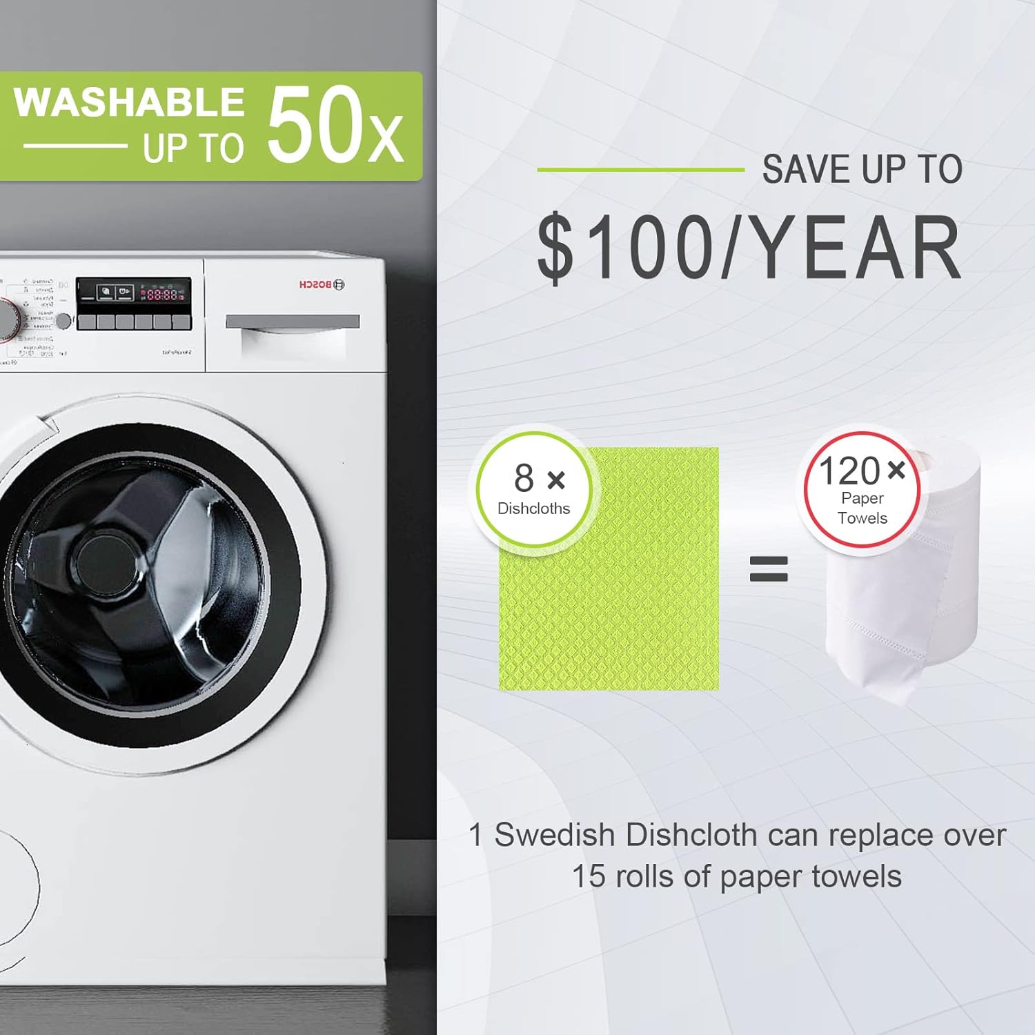 Swedish Dish Cloths - 8 Pack Reusable, Absorbent Hand Towels for Kitchen, Counters & Washing Dishes - Cellulose Sponge Cloth - Eco Friendly Gifts - Three Colour