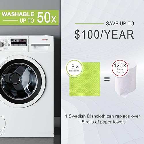 Miniatura 5 de Paños suecos – Paquete de 8 toallas de mano reutilizables y absorbentes para cocina, mostradores y platos – Paño de esponja de celulosa – Regalos