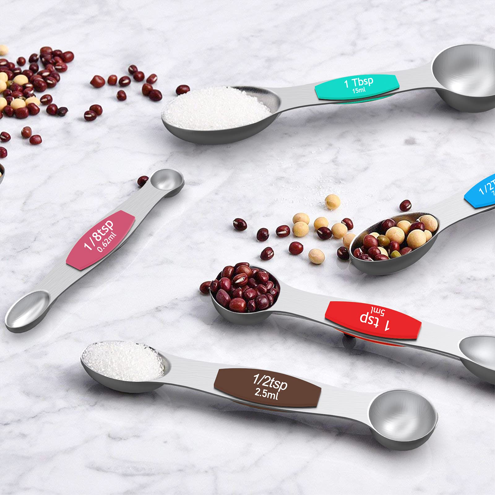 Wildone Messbecher und magnetisches Messlöffel-Set, Edelstahl, 8 Messbecher, 7 doppelseitige stapelbare magnetische Messlöffel, 1 Nivellierer und 5 Mini-Löffel – 21 Stück, mehrfarbig