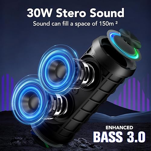 Miniatura 2 de Altavoz portátil inalámbrico, tiempo de reproducción de 24 horas, 3 luces RGB coloridas, emparejamiento TWS, Bluetooth 5.4 para exteriorhogarfiesta,