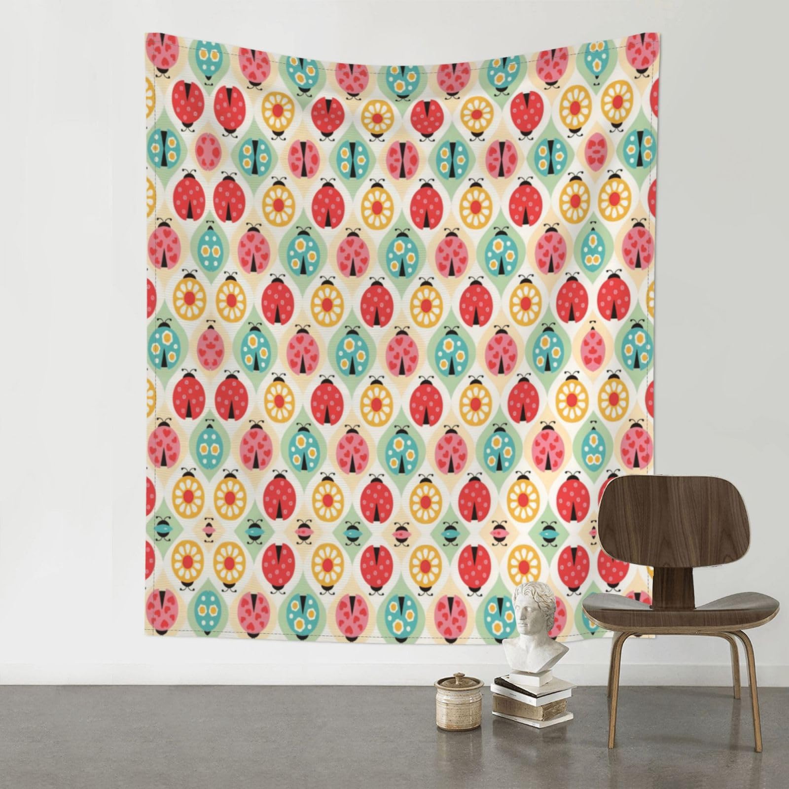 YYHWHJDE Ladybugs Cartoon Pattern Prints Wall Tapestry 60x51in - High-Grade Polyester Throw Blanket for Bedroom, Dorm, Beach & Picnic Decor