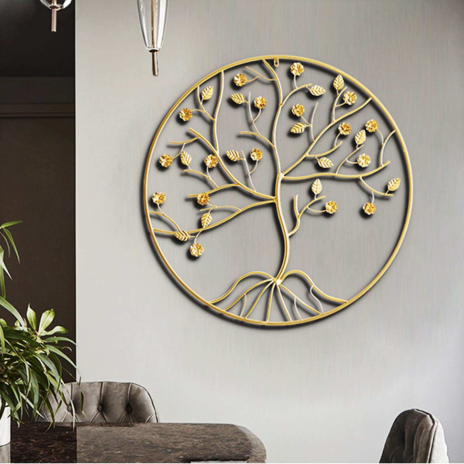Decoración de Pared Arte de la pared Estatua de la pared Arte moderno Colgante de pared Árbol de la vida de metal dorado Decoración de la pared Arte de la pared del árbol genealógico grande, Escultura