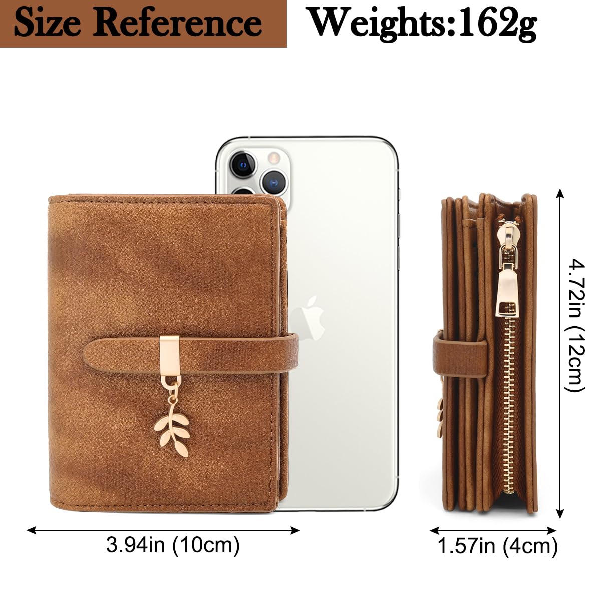 Portefeuille Femme en Cuir PU Petit Porte Monnaie Blocage RFIDFeuilles pour Femme Pochette 17 Emplacements de Cartes et Zippé Porte à Monnaie Porte Feuilles pour Femmes Court (Brun)