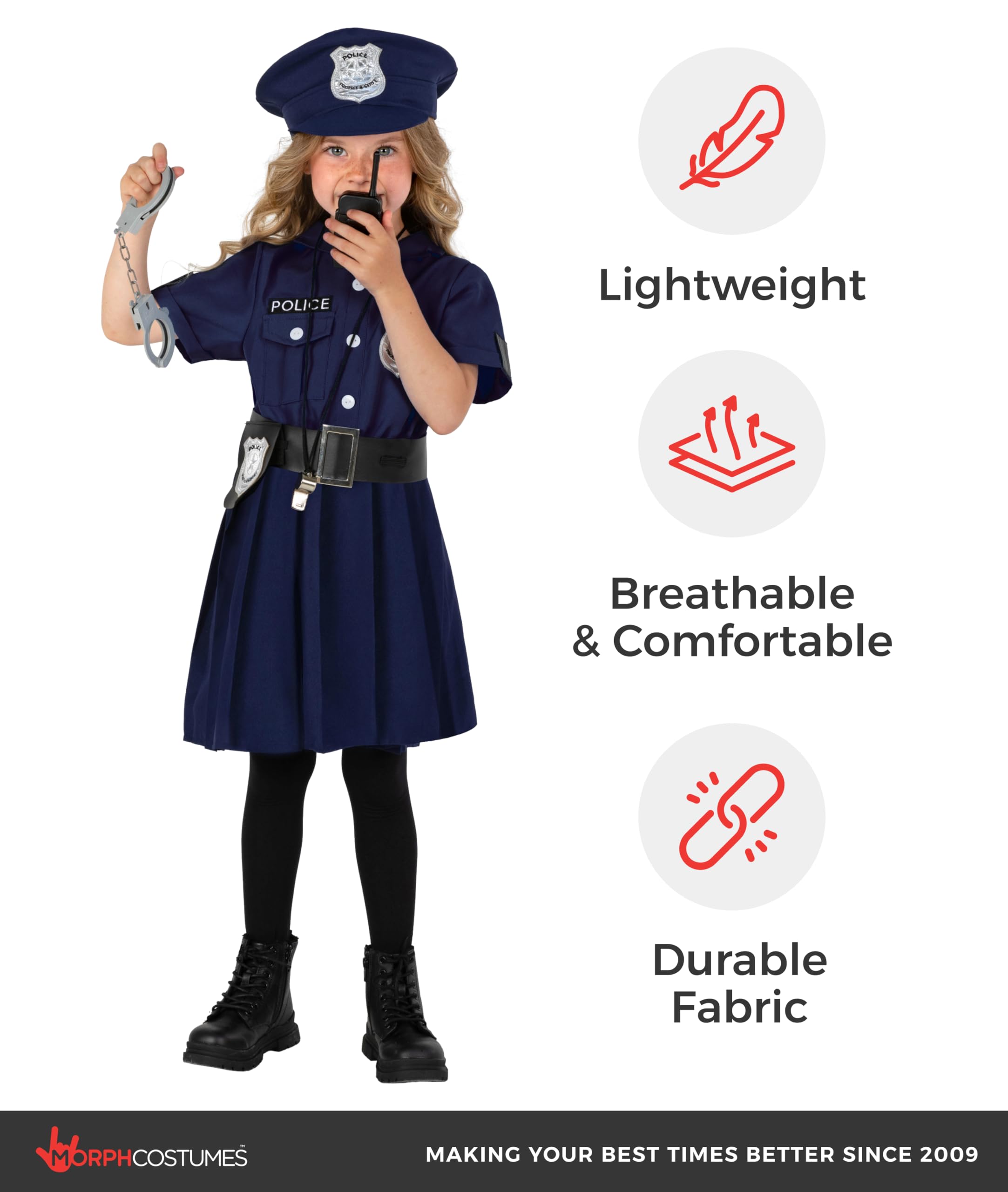 Morph Polizei Kostüm Kinder, Polizei Kostüm Mädchen, Halloween Kostum Kinder, Karneval Kostum Mädchen, Fasching