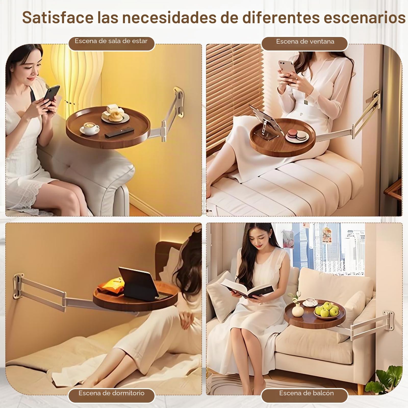 Mesa Plegable Redonda De Pared, Ajuste Libre De 720° Mesas Plegables Escritorio Plegable De Pared Mesita De Noche De Pared Que Ahorra Espacio para Dormitorio SalóN Y BalcóN (Nogal)