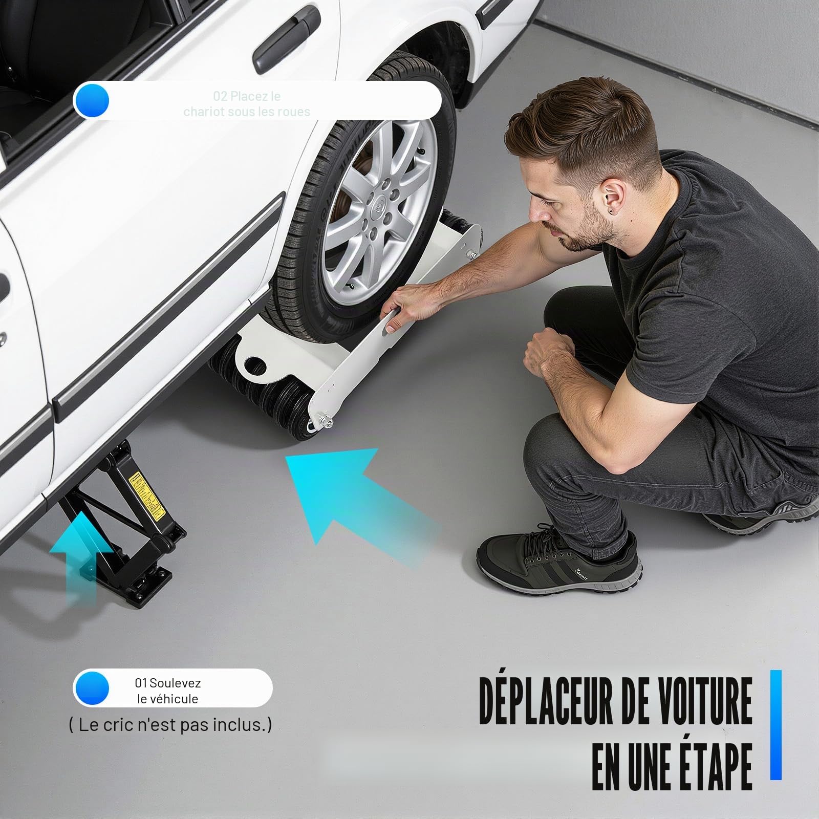 Chariot de Pneu Portable 2041 kg Charge maximale 1 pièce | Pneu de véhicule avec 14 roues – Aide à la manœuvre de voiture pour voiture, camion, ATV – Chariot en acier robuste, argenté