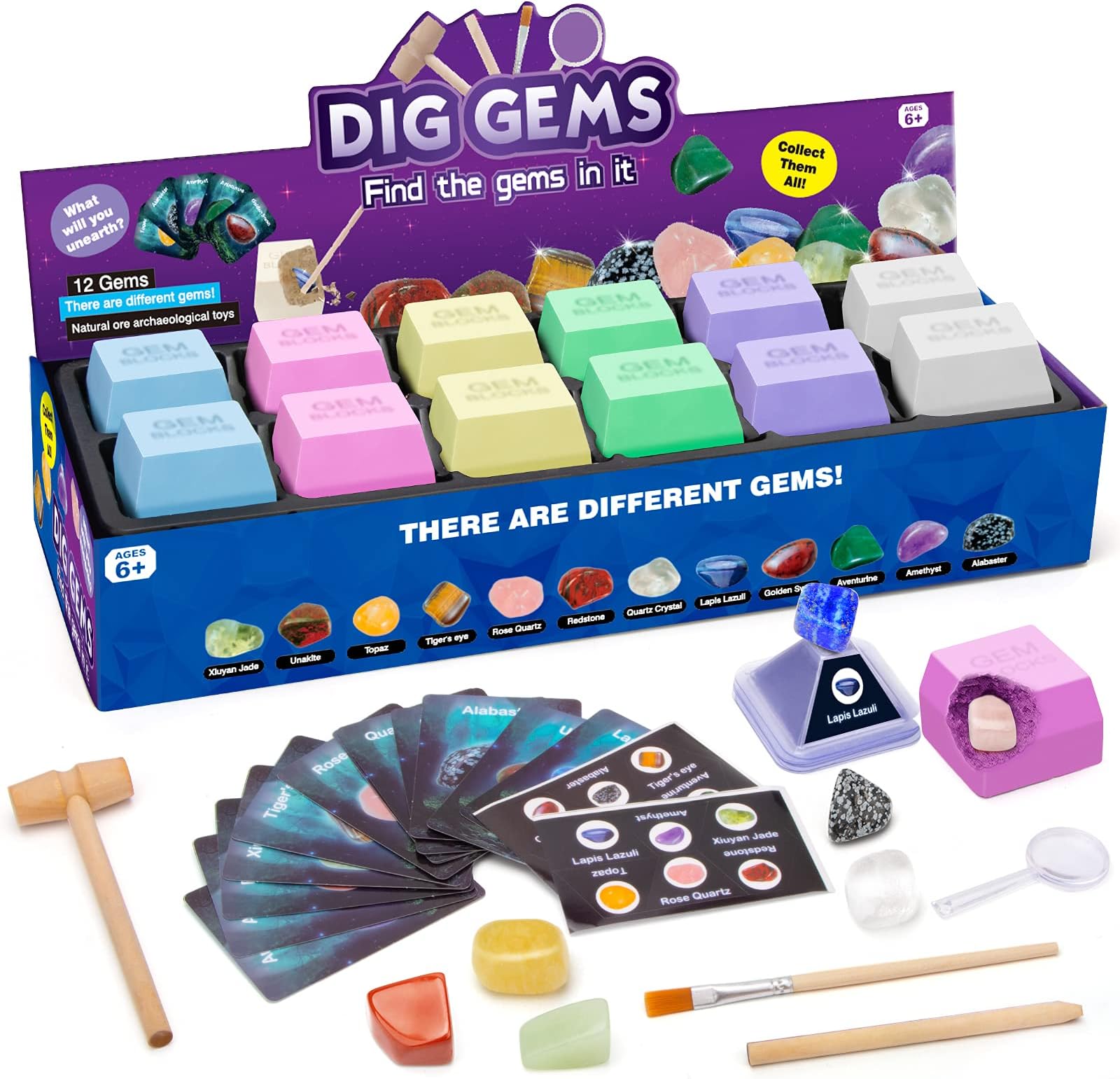CIRO Gems Dig Science Experiments Kit, STEM Projects Educational Real Gemstones and Crystals Excavation Toys