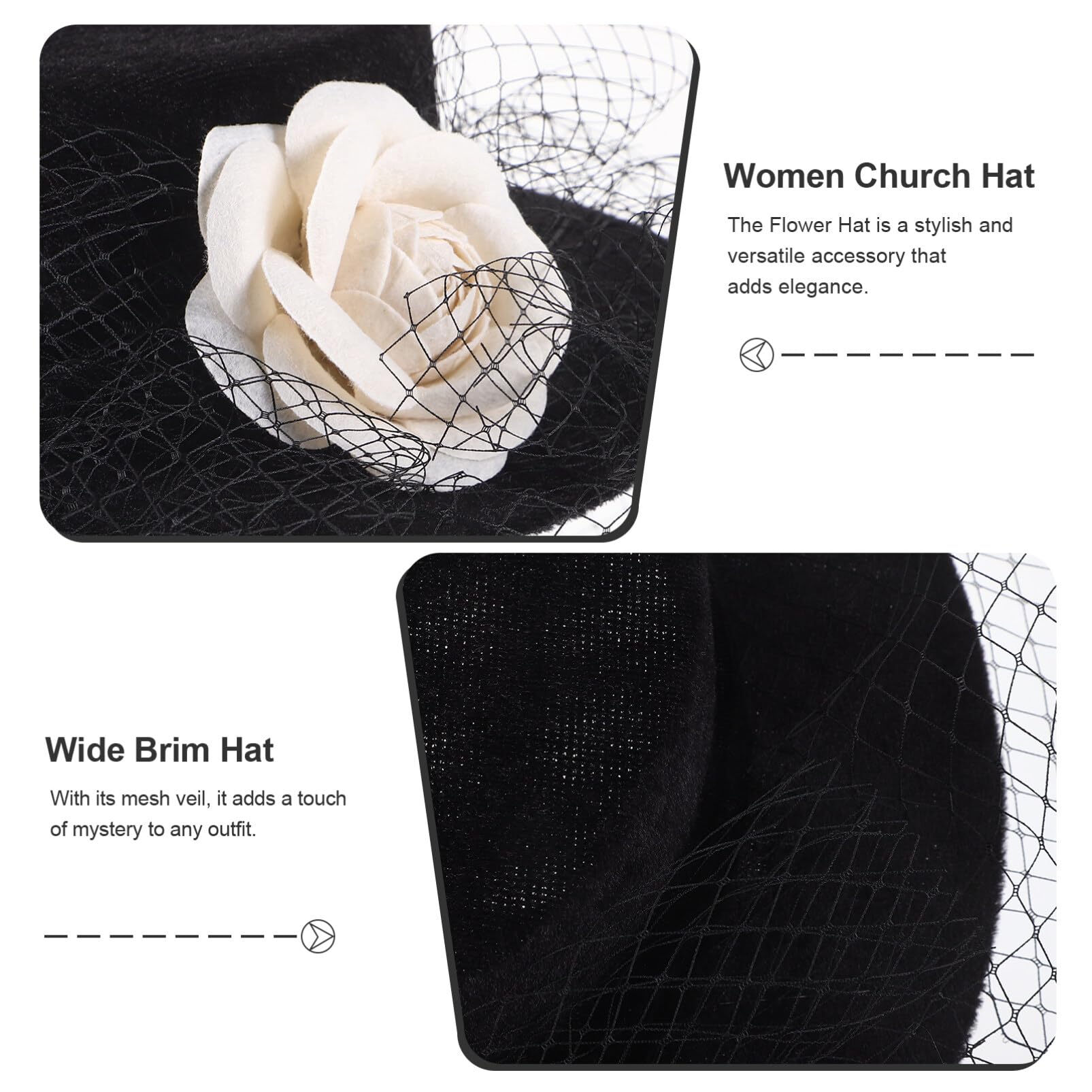 PACKOVE Cappello Donna Cerimonia Elegante in Nero a Tesa Larga