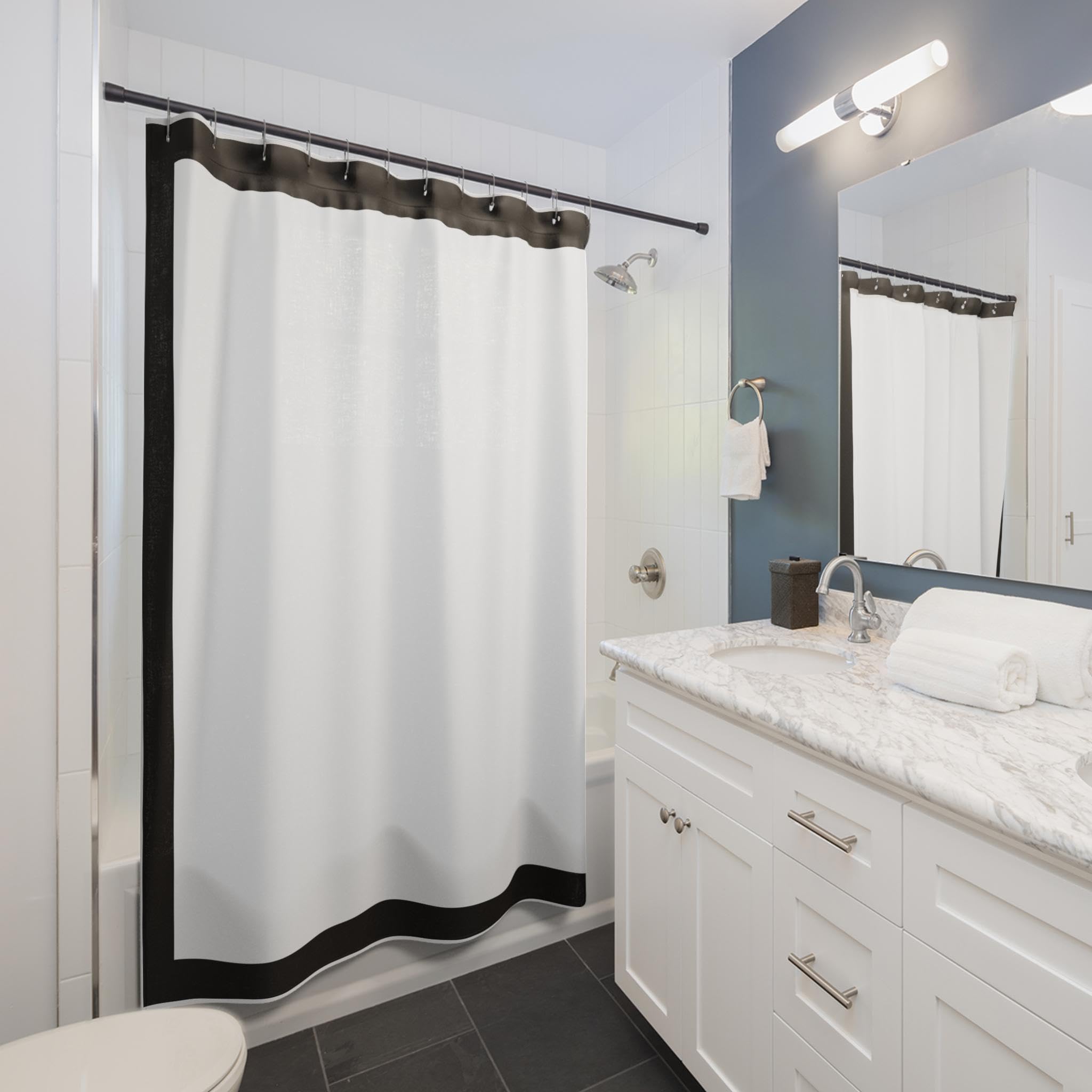 Rideau de douche lavable avec bordure noire, résistant à la moisissure, idéal pour salle de bain, baignoire, imperméable, durable, facile à nettoyer, design élégant