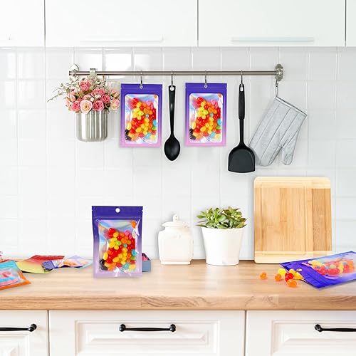 Miniatura 6 de 200 bolsas de Mylar resellables a prueba de olores, bolsas holográficas de embalaje para pequeñas empresas con ventana transparente, bolsa de papel