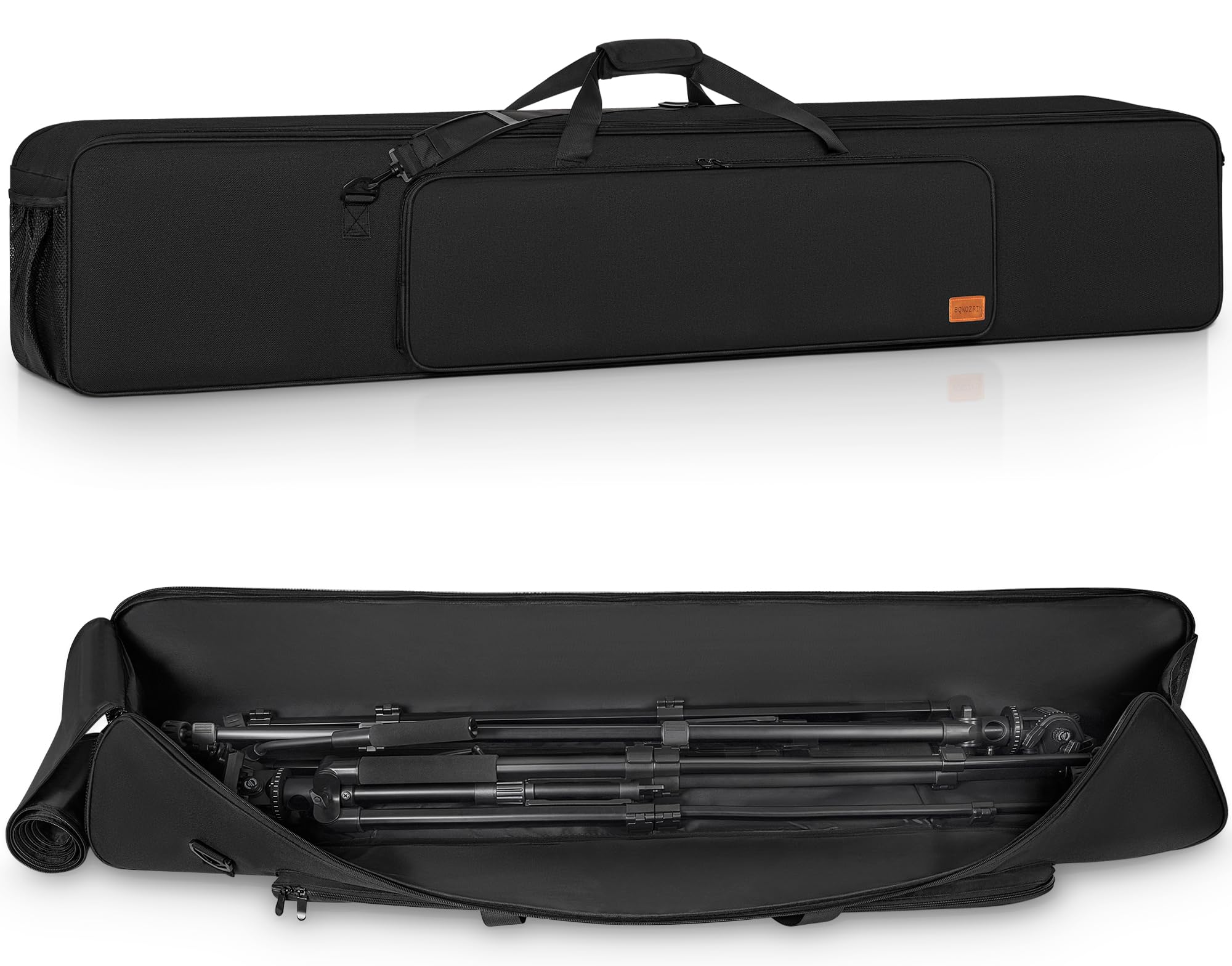 OUUTMEE حقيبة ترايبود سوداء عالمية، حقيبة ترايبود مستطيلة من النايلون مقاس 127 × 21 × 21 سم، حزام كتف وحقيبة يد بمقبض، حقيبة حمل مع ضوء