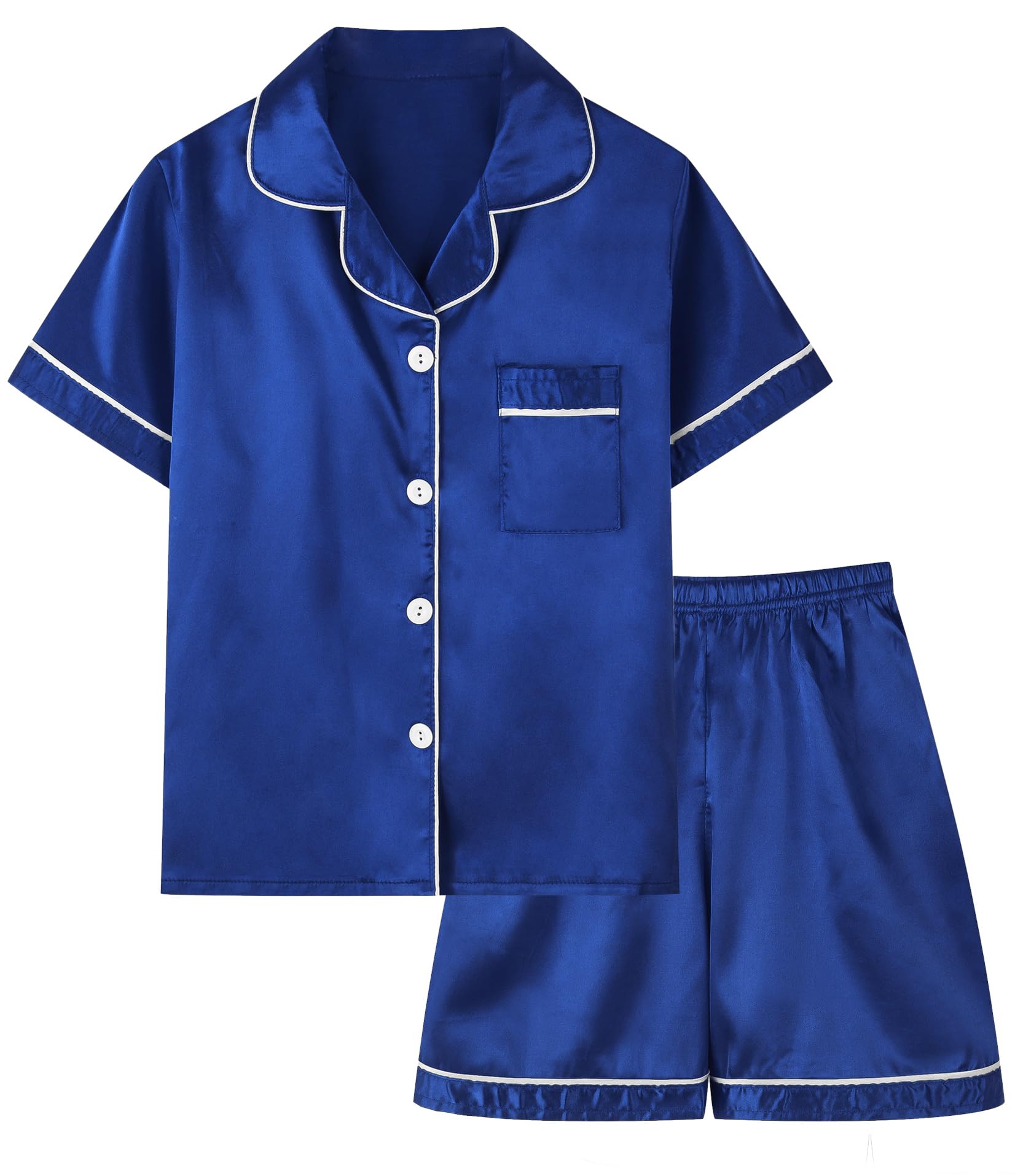 Schbbbta Boys Silk Pajamas Button Down Sleepwear Satin Nightwear 2 Pcs Pj Set