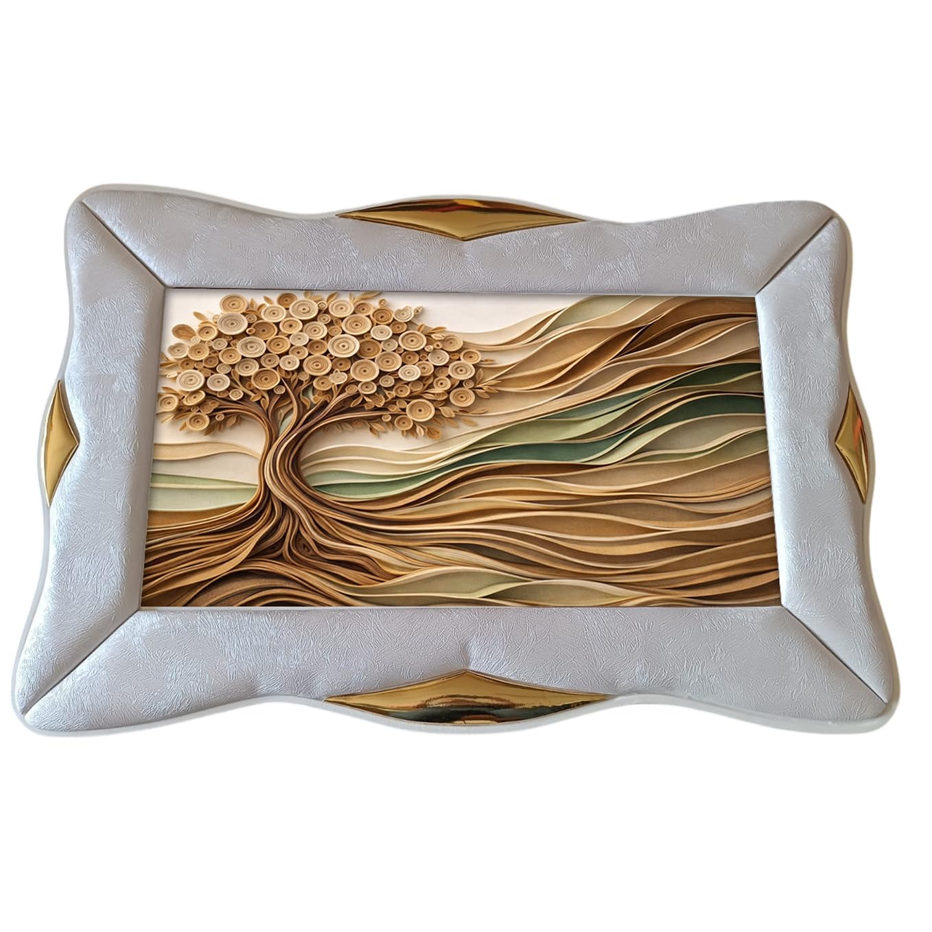 oggettando Quadro Albero Oro Terra con Cornice Rondine in Ecopelle Bianca con Inserto. Regali utili, Originali e a Prezzi Bassi (90x60, inserto Fi. Bi. + Sa. Or.)