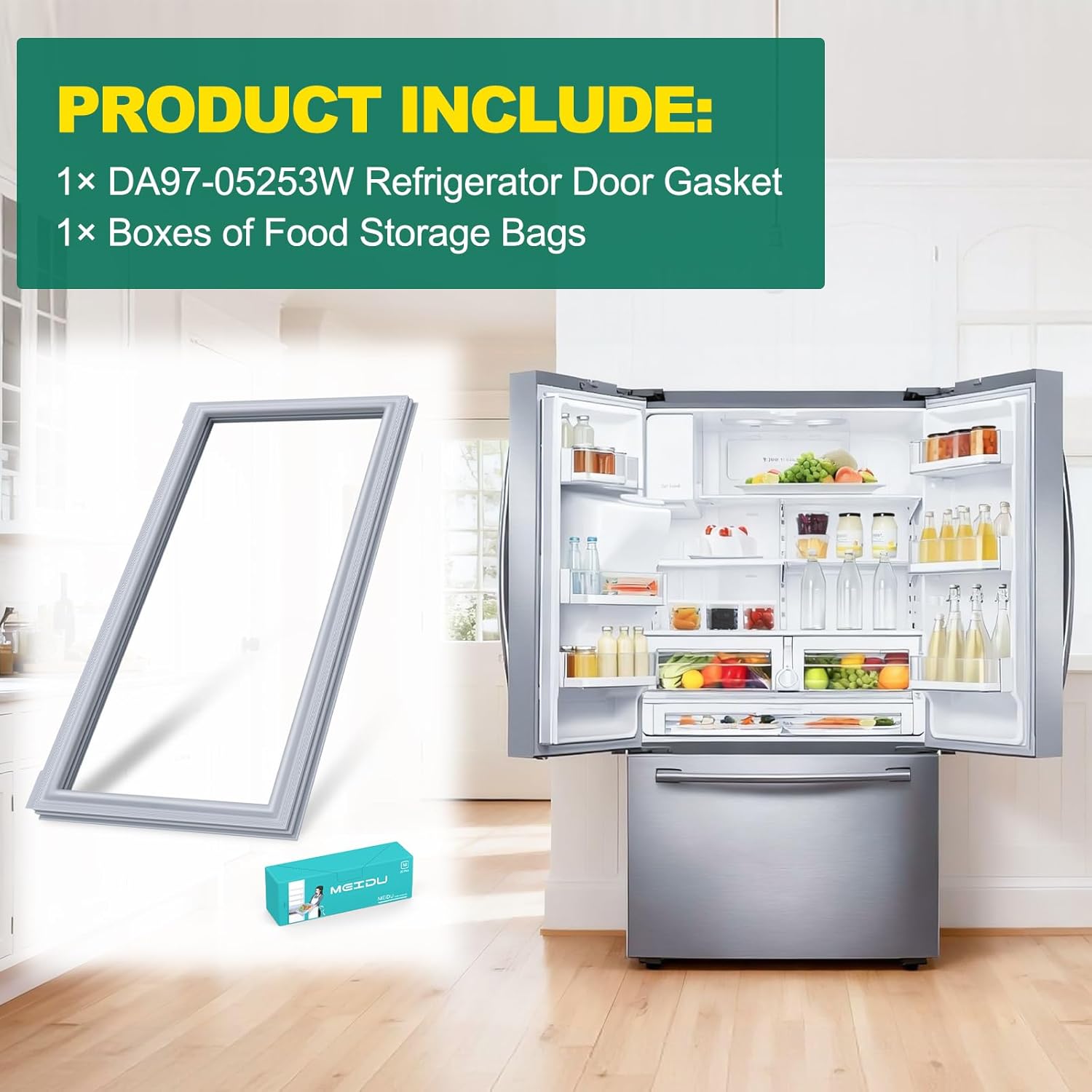 UPGRADED DA97-05253W Refrigerator Door Gasket Replacement Compatible with Samsung Refrigerator Parts Door Seal, Replaces RF28HFEDBWW RF28HFEDBSR RF28HFEDTWW RF323TEDBSR RF23HCEDTSR Freezer Door Gasket