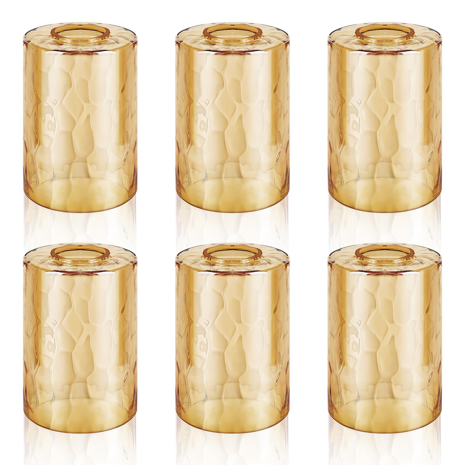 6 Amber Hammered Glass Lamp Shades, 41 mm Fitter