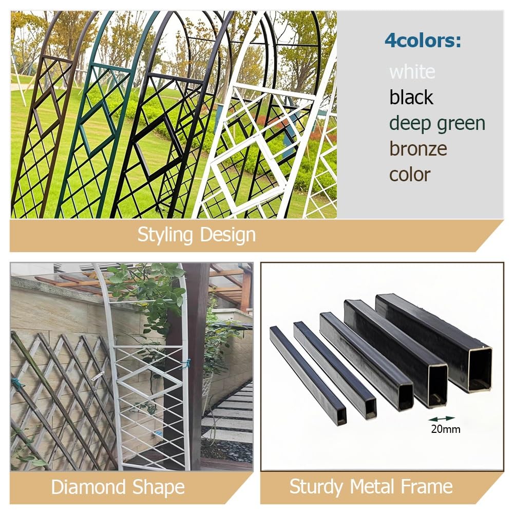 Traliccio ad arco da giardino per piante rampicanti, pergola in acciaio zincato resistente, con griglia diamantata, perfetta per matrimoni all'aperto, patio, decorazione in bronzo (554,7 x 100,1 cm)