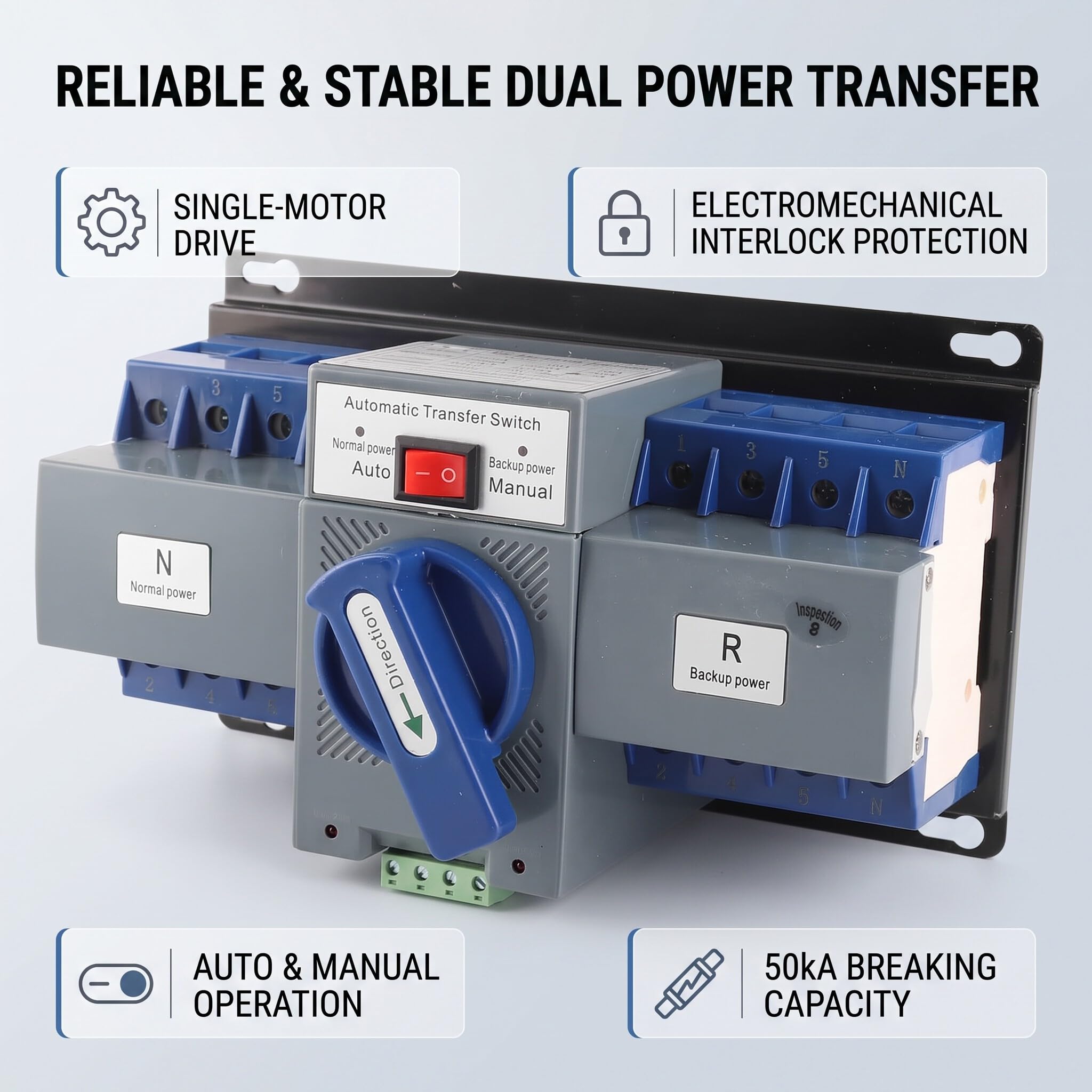 Ejoyous Interruptor, Interruptor de Transferencia Automática, Interruptor de Transferencia Automática 4P, Fácil de Operar para Mans Power