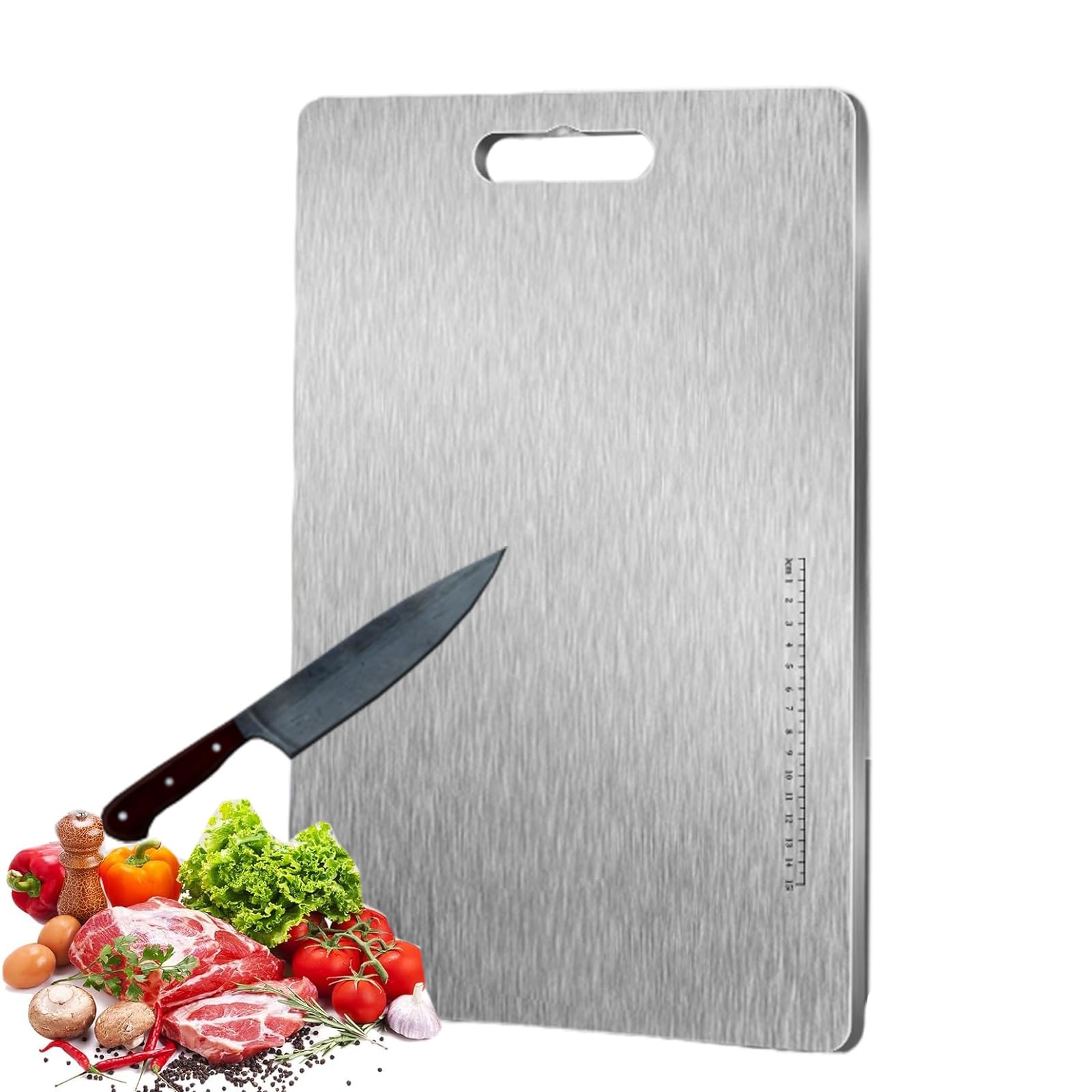 Tabla de Cortar de Titanio, de Acero Inoxidable Apto para Uso Alimentario, para Carne, Frutas y Verduras.(39 * 28cm/15 * 11in)