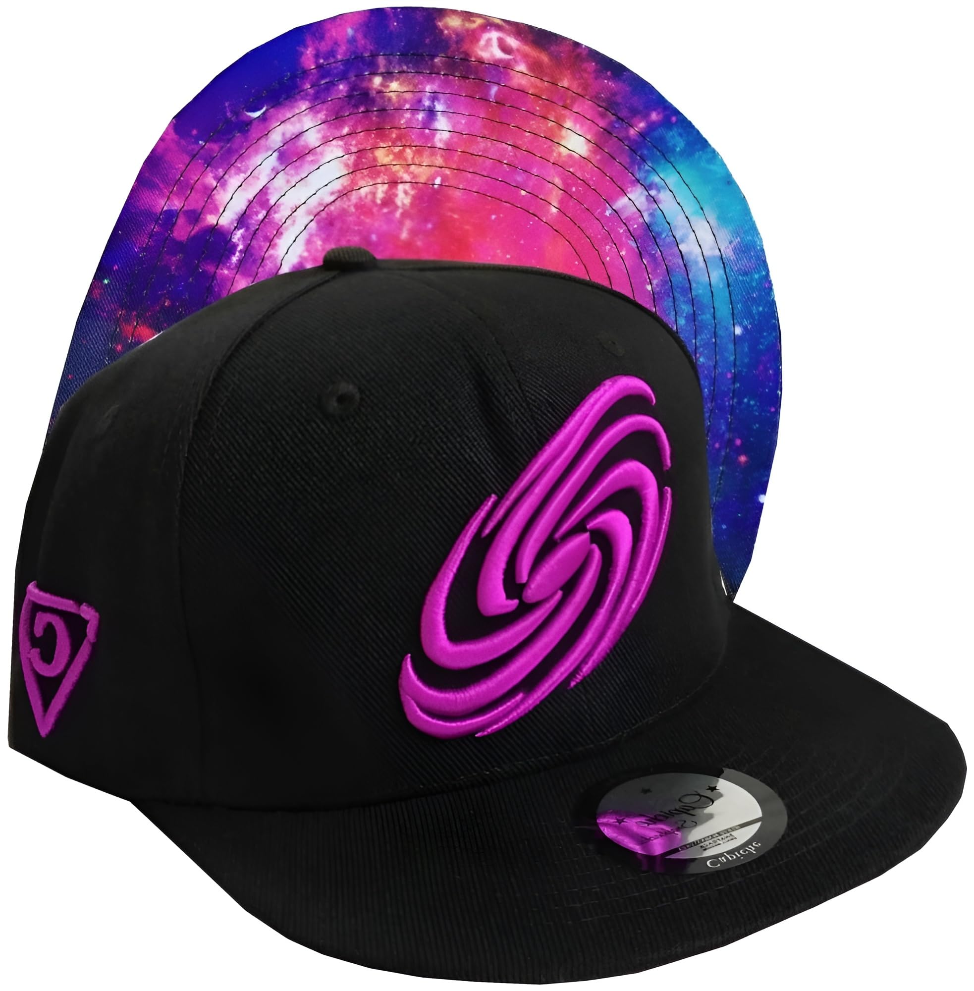 Capiche [99+ Variations] Mixed Galaxy Hat, Black Snapback Hat for Men, Purple Front Logo, Milky Way and Stars Pattern, Colorful Baseball Cap Men Women, Flat Bill, Interstellar, Cosmic Graphic