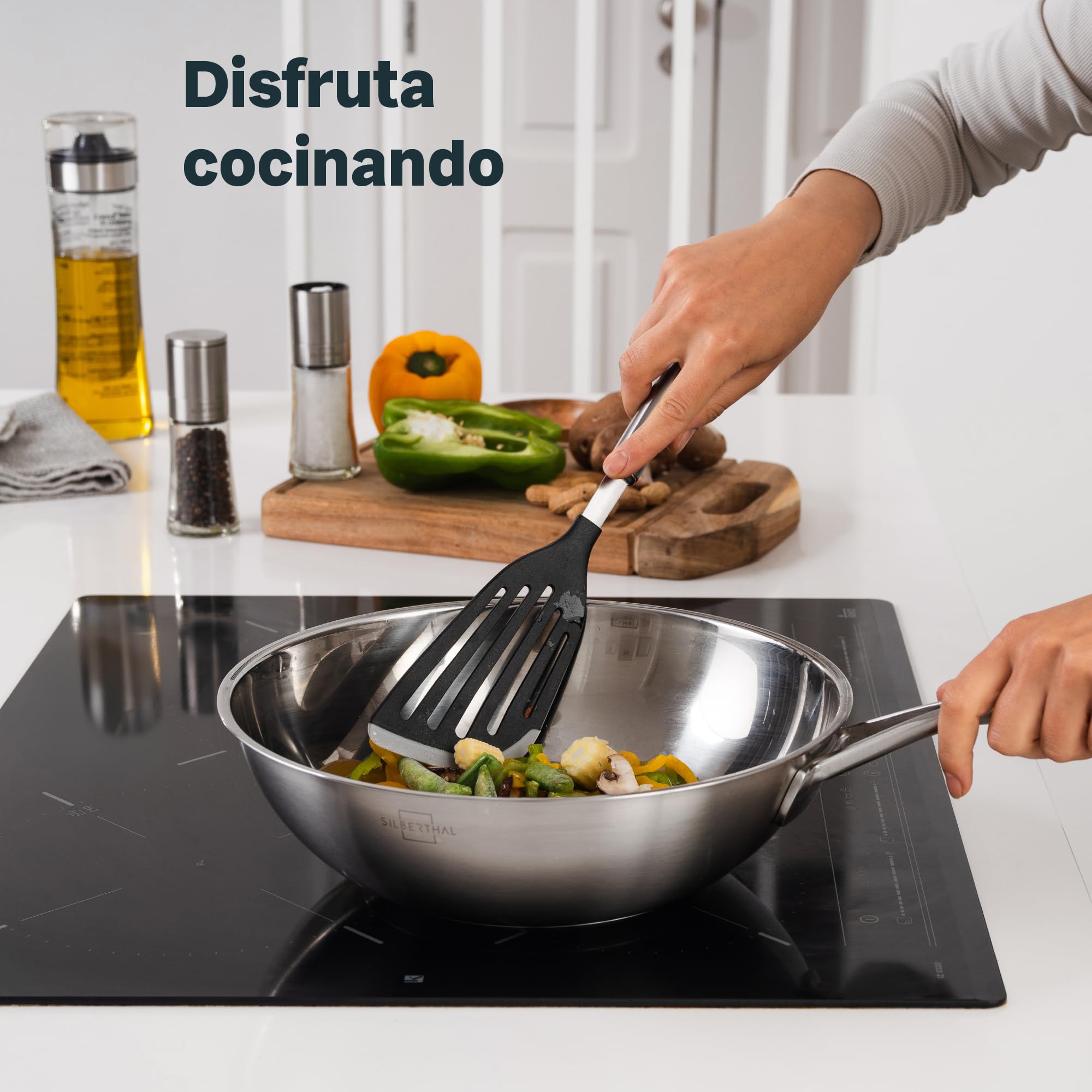 SILBERTHAL Wok acero inoxidable 28 cm - Induccion gas y vitroceramica - Sarten honda para saltear y freir