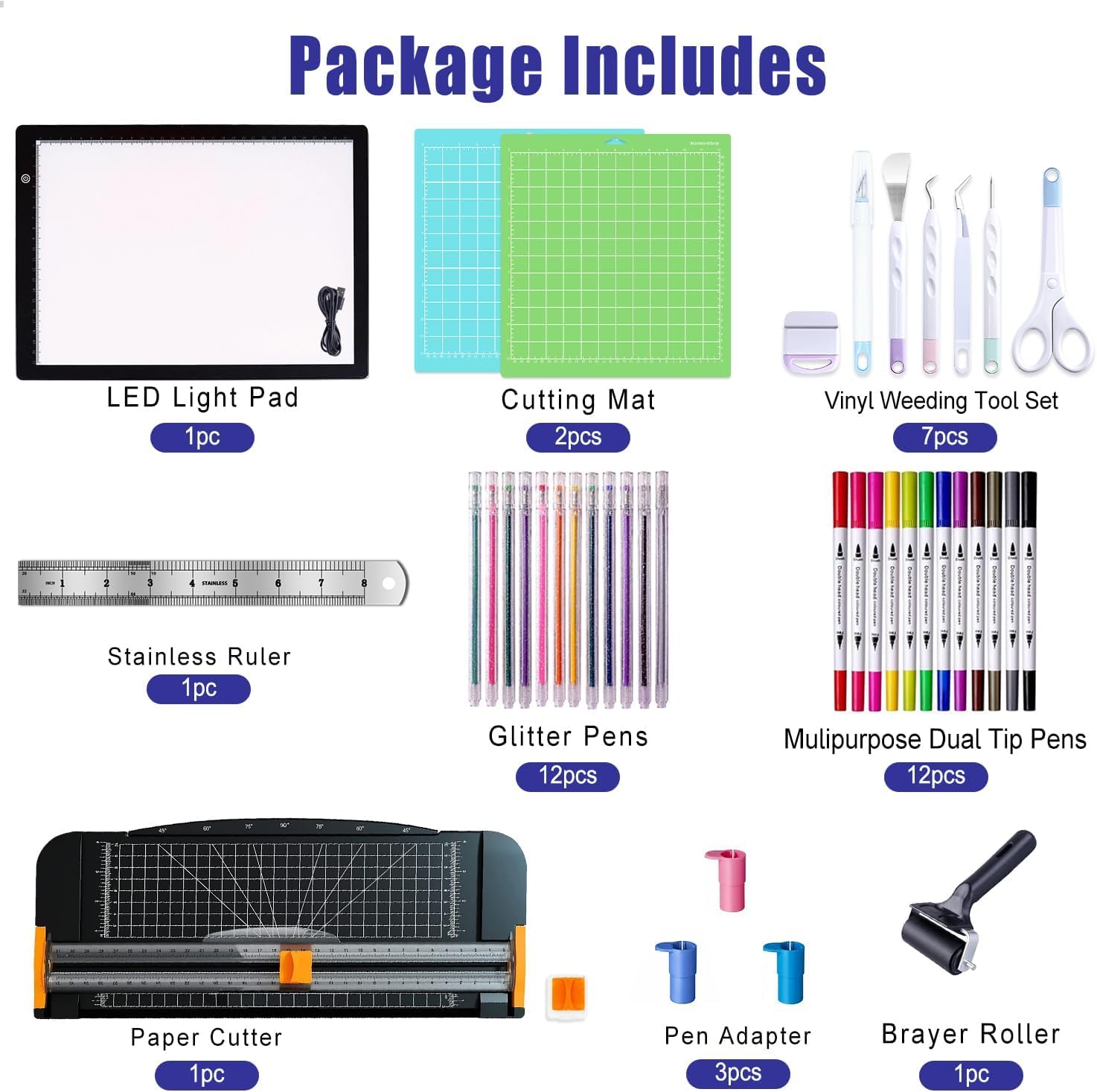 Il set di attrezzi tutto in uno per macchina da taglio - Kit artigianale con strumenti di diserbo, cuscinetto luminoso a LED, taglierina, tappetini da taglio, rullo Brayer, coltello True Control per