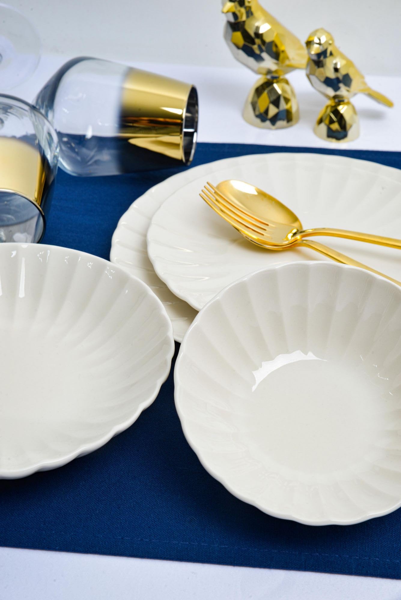 Elegant 24-Piece Dinner Set, 100% Porcelain, White | Includes Service Plates, Bowls & Dessert Plates | Microwave & Dishwasher Safe | Perfect for Any Occasion