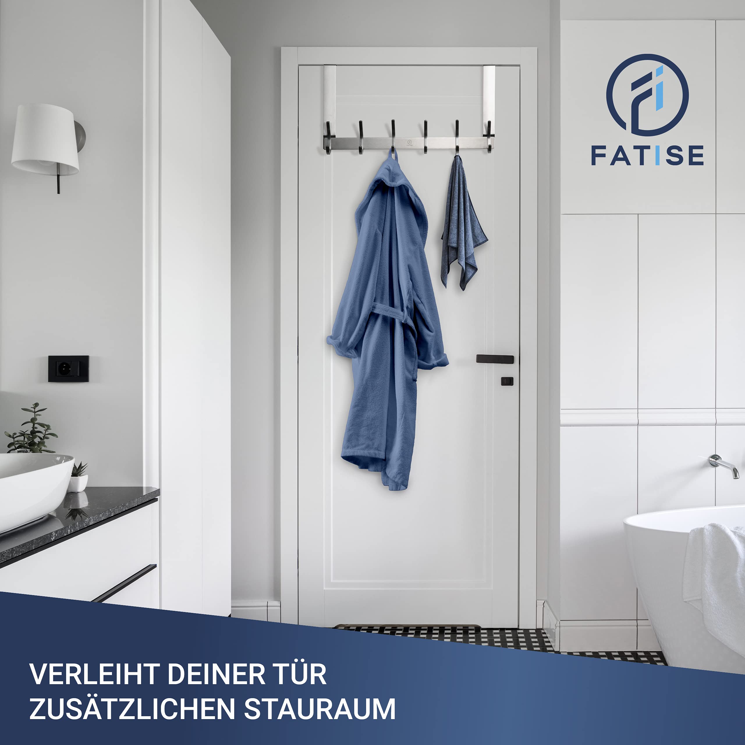 Türgarderobe aus Edelstahl, Platzsparende & Robuste Türhaken, Entwickelt für deutsche Türen, Flexible einsetzbare Kleiderhaken Tür ohne bohren (Silber)