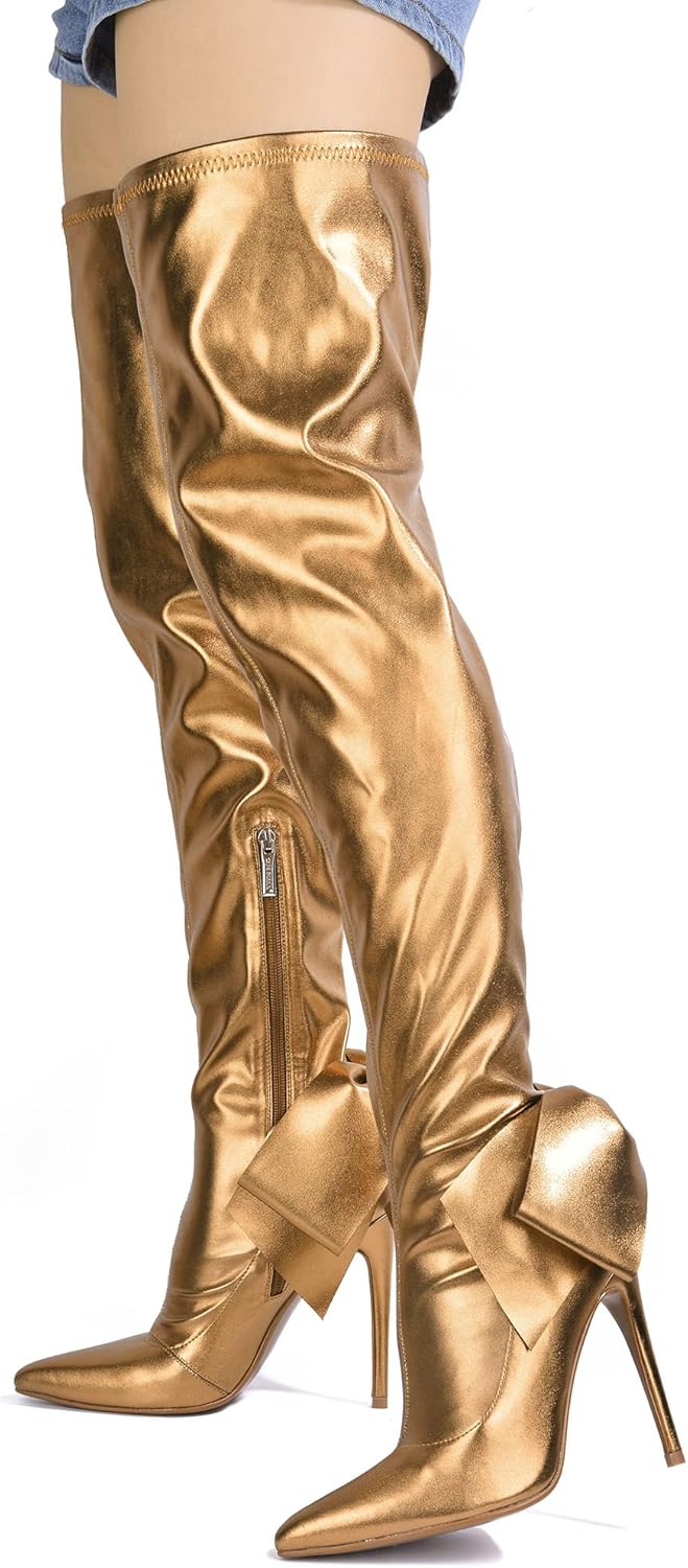 Cape Robbin Bonus Big Bow Pointy Toe Thigh High Boots (Bonus)