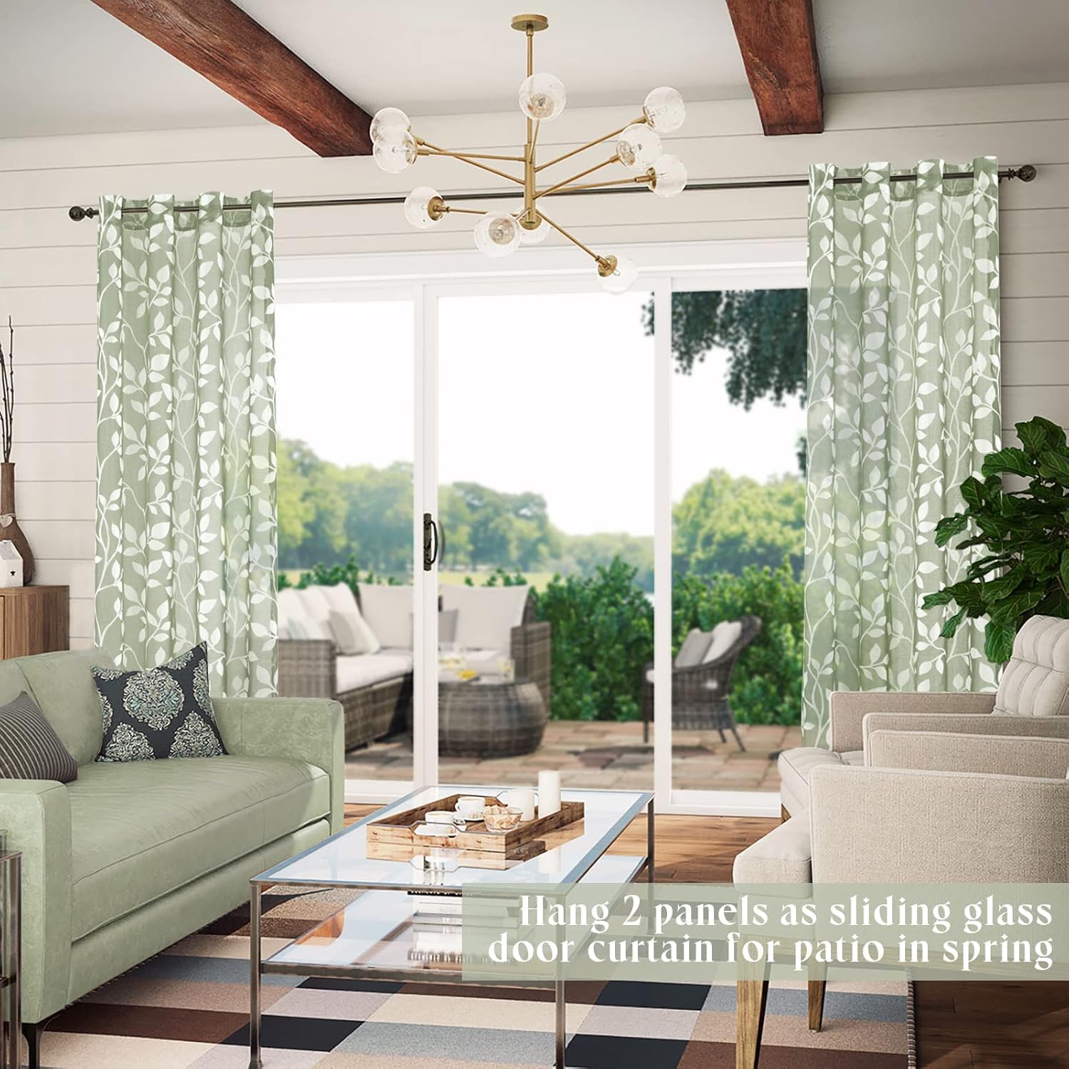 MRTREES Tende per Interni Moderne Verde Grigie Tende Trasparenti in Voile con Occhielli per Camera da Letto Soggiorno Salotto Eleganti Finestre Tenda con Stampa di Foglie 140x260 cm 2 Pezzi