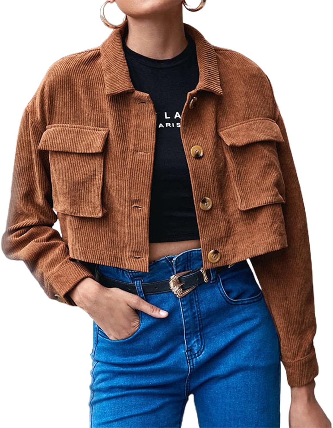 Tan corduroy cropped jacket Clearance