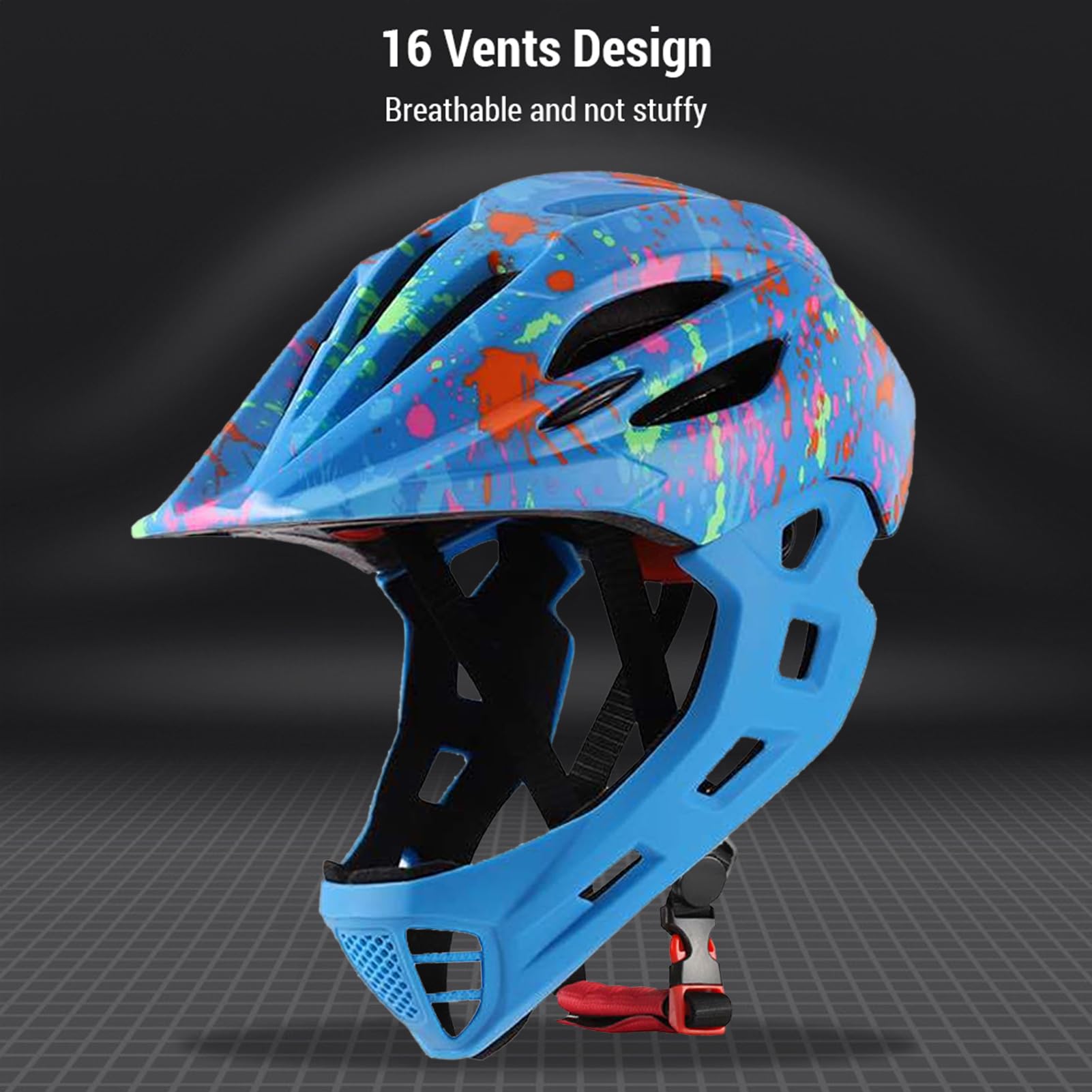 Full Face Adjustable Kids Bike Helmets, Lightweight Toddler Helmets with LED Light, Ventilation, for Sun Protection with Sponge Pad (M) — view 4