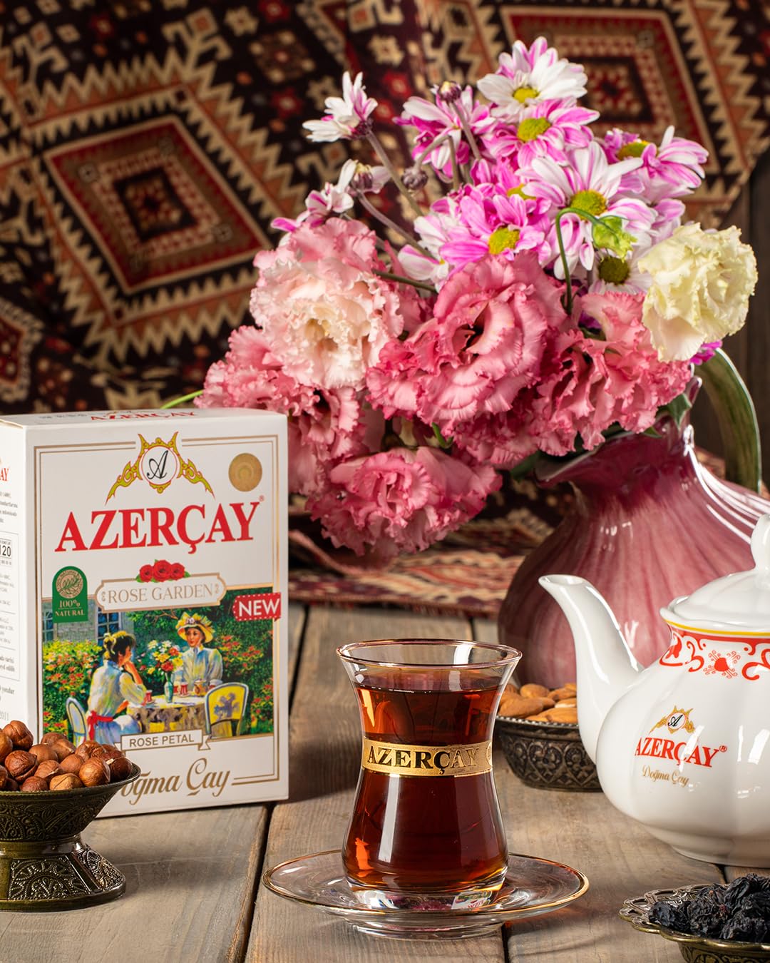 Rose Tea - Azercay Rose Garden Black Tea with Natural Rose Petals 225g Loose Leaf | Floral Infused | Premium Azerbaijan Blend | Aromatic