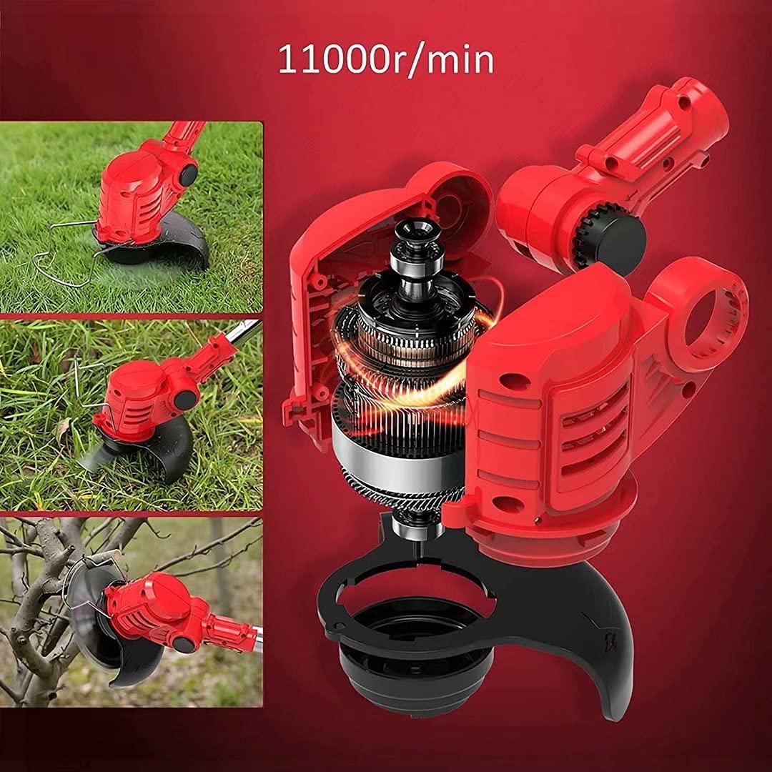 Desbrozadora de batería de 12 V, cortadora de césped inalámbrica, portátil, con Gafas Protectoras. El Cabezal se Puede Ajustar a 90° con 2 Barras