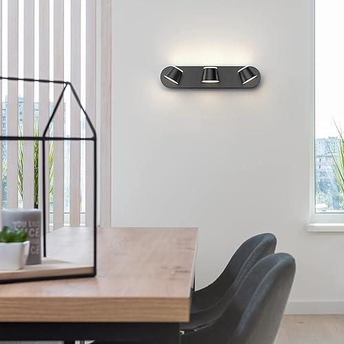 Miniatura 6 de URSOLA Lámpara de tocador de baño de 3 luces, lámparas LED negras para tocador, regulables giratorias arriba y abajo, accesorios de iluminación de