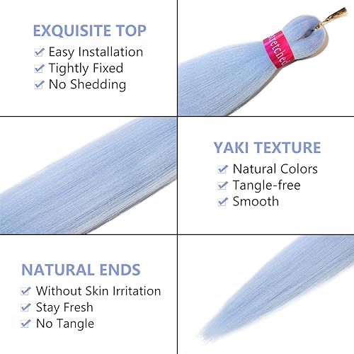 Miniatura 2 de Cabello trenzado de color azul bebé preestirado de 26 pulgadas, extensiones de cabello trenzado Kanekalon, 3 paquetes de trenzas de pelo de fibra