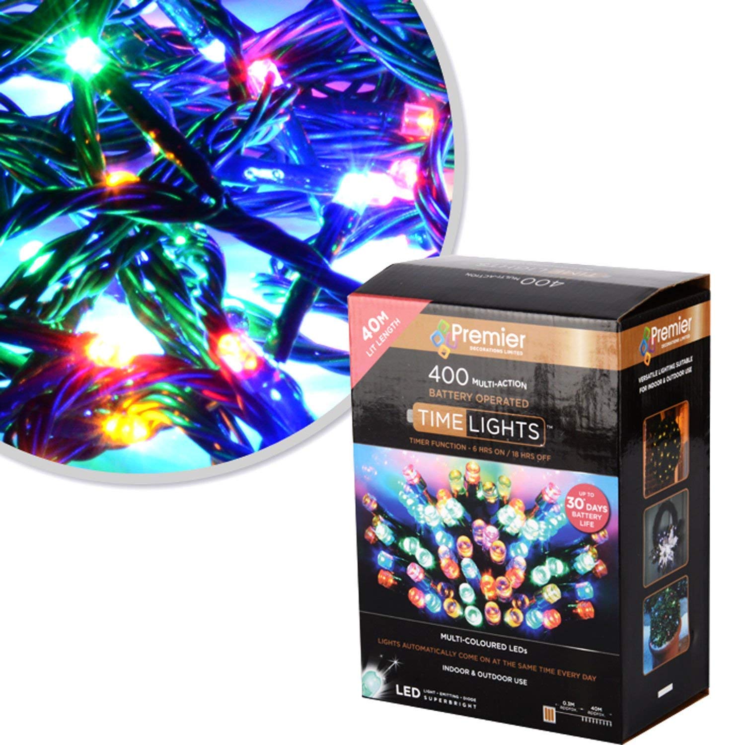2X400 Multi Coloured Multi Action Battery Operated LED with Timer