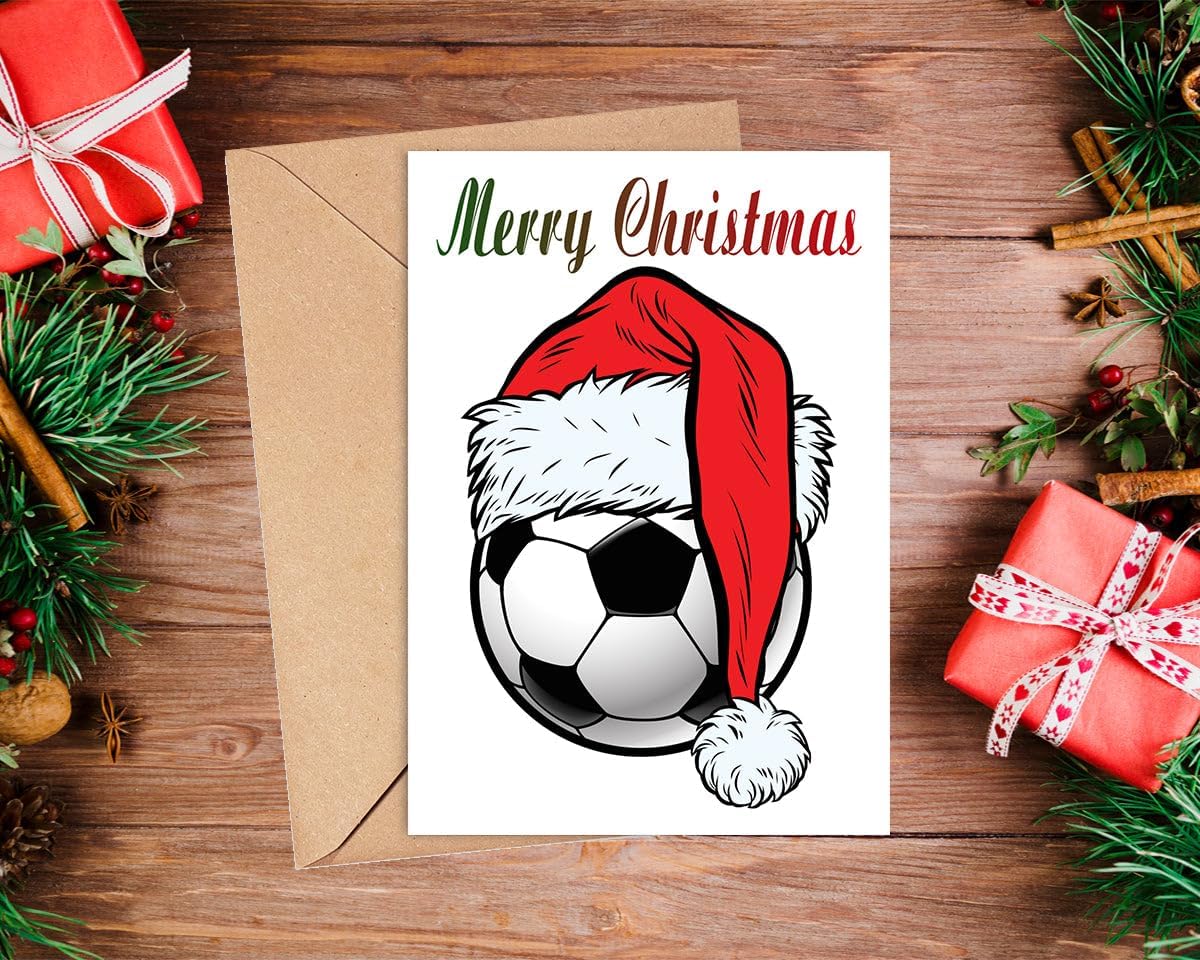 Christmas Soccer Ball Santa Hat Funny Sport Xmas Merry Christmas Greeting Card