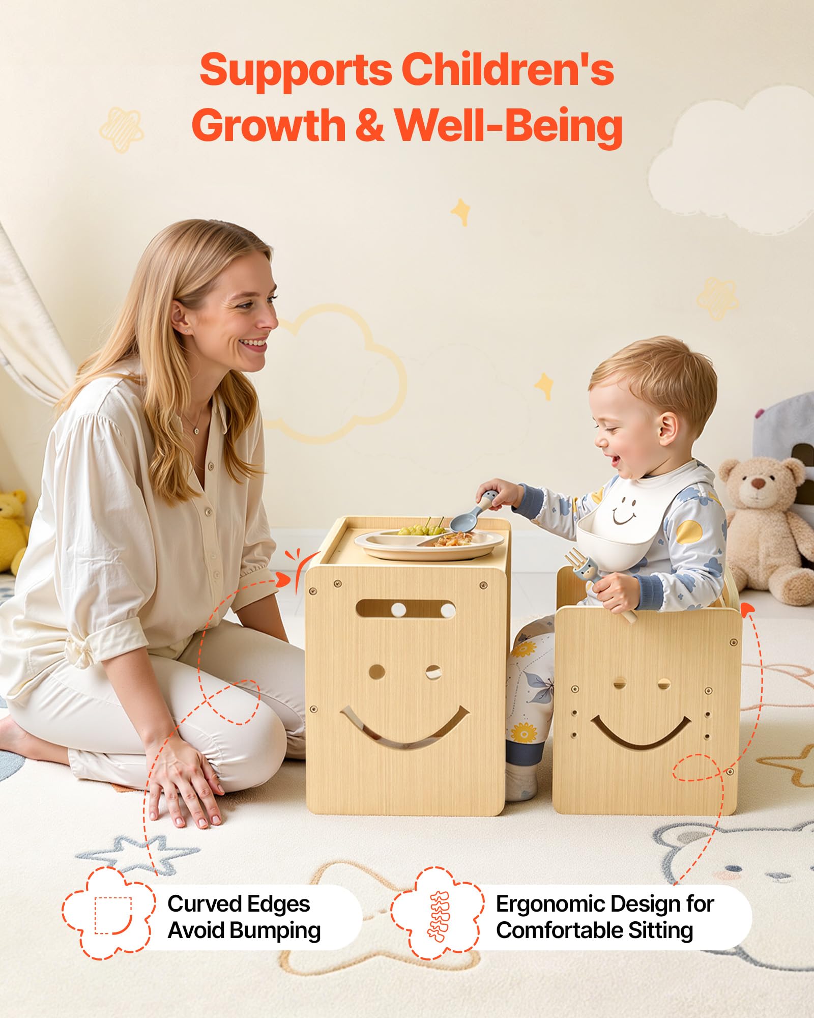 VEVOR Set Tavolo e Sedia Montessori lo Svezzamento, Seggiola e Scrivania