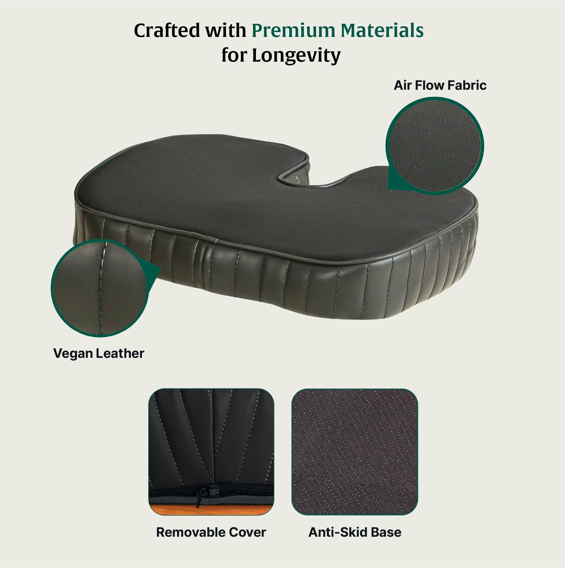 The White Willow Coccyx Cushion for Tailbone Pain Relief- HR Memory Foam Sitting Cushion-Seat Cushion for Office Chair-Tailbone Cushion Sitting Pillow for Hip,Back Pain Relief-Above 50 Kg Firm-Black - Image 7 thumbnail