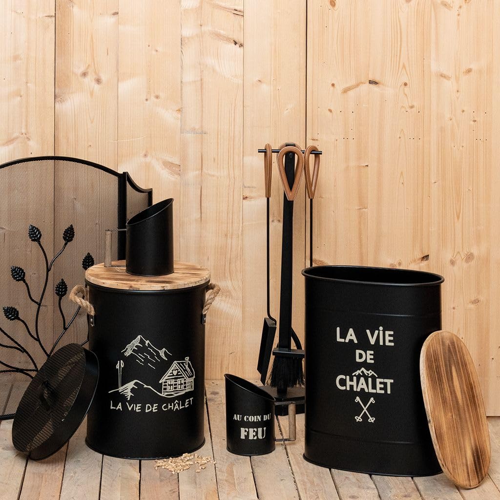AUBRY GASPARD - Pelle à Pellets Métal Noir Au Coin du Feu - Finition Laquée - Poignée Bois 4 x 10 cm - 13 x 13 x 20 cm - Livrée Montée - Poids 0,31 kg - Design Ergonomique pour Poêle à Granulés