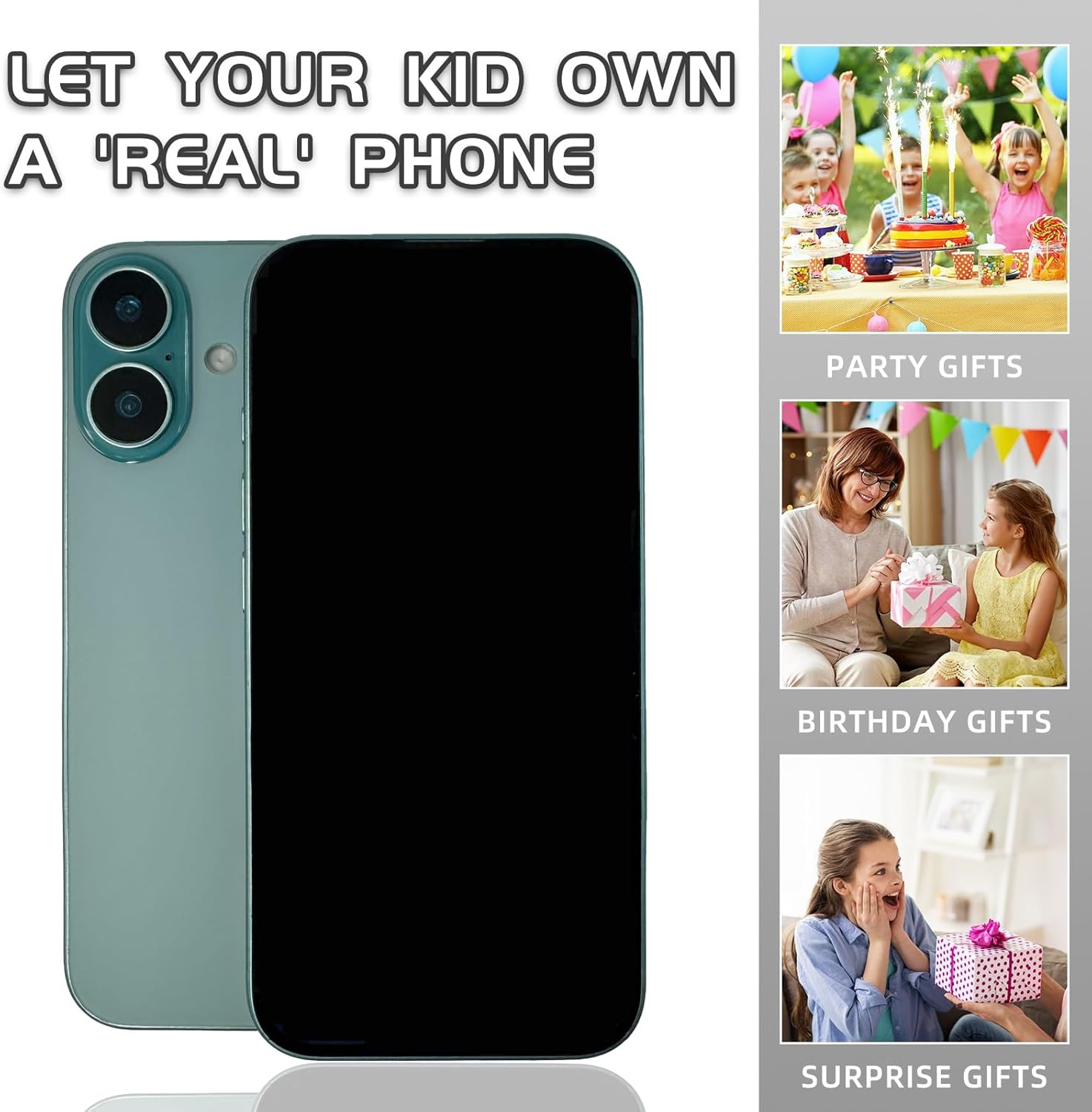 Fake Phone Dummy PropPhone, BlackScreen Decoy PhonePear PhoneNon-Working Phone16 16Pro Max for Kid Play, DisplayPhone Look Like Real Phonepro max16 (16,Teal,Black Screen)