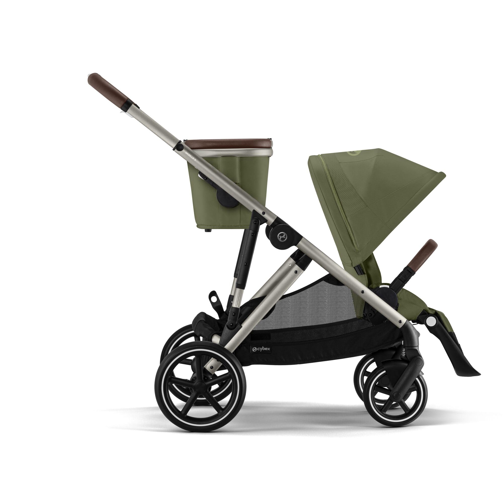 CYBEX Cochecito dorado GAZELLE S, Desde el nacimiento hasta los 4 años aprox., Máx. 22 kg (modo individual) / 2x 22 kg (modo dúo), Sistema todo en 1 con 20+ configuraciones, Verde musgo