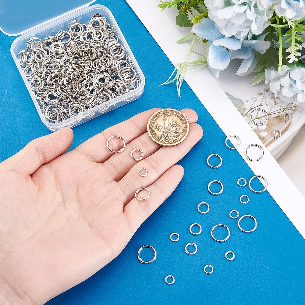 PH PandaHall 360pcs 4 Sizes Closed Jump Rings 6/8/10/12mm Linking Ring Silver Bracelet Ring O Rings Alloy Jewellery Connectors for Earring Necklace Keyachain Making 16~18 Gauge
